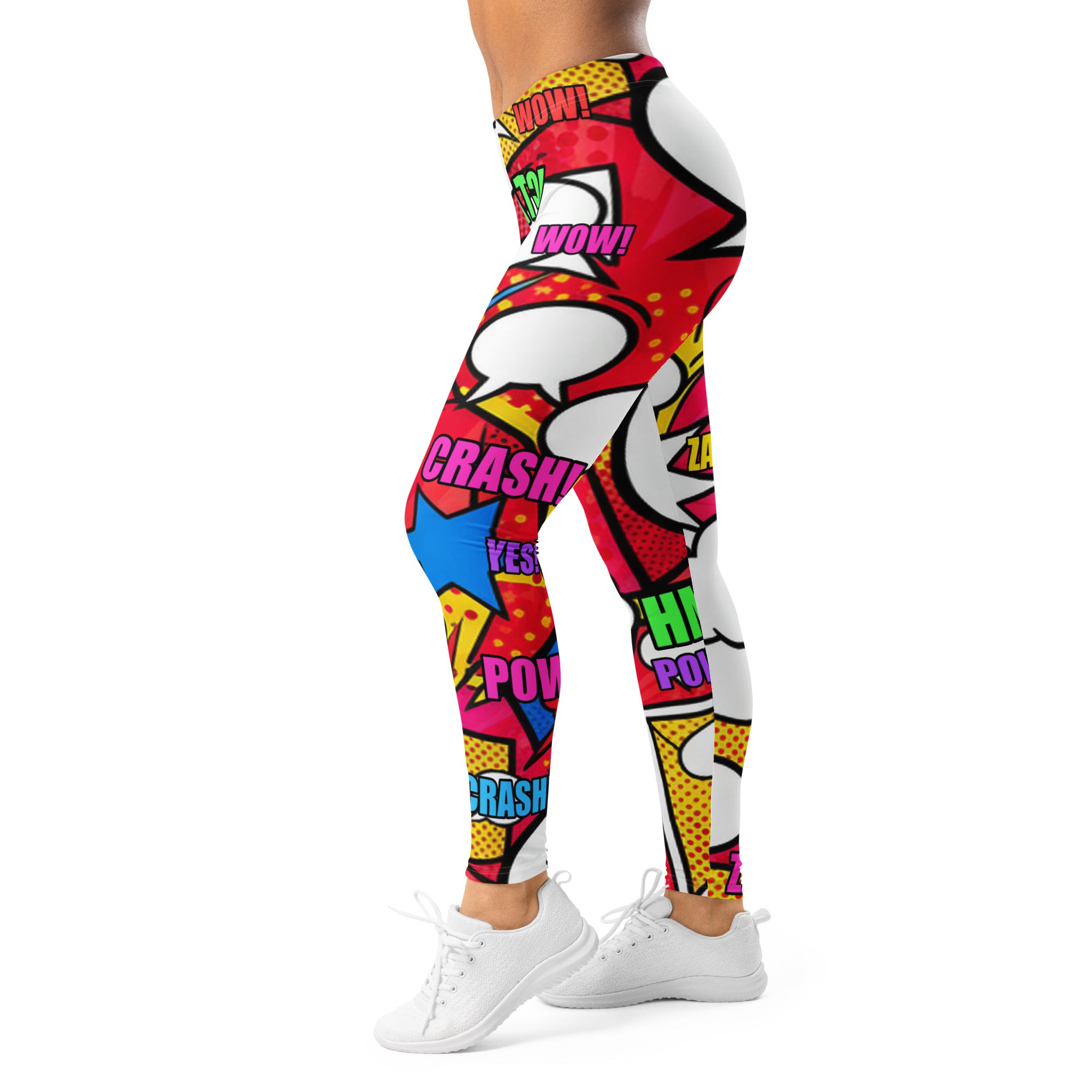 Women's comic pop retro red leggings front view