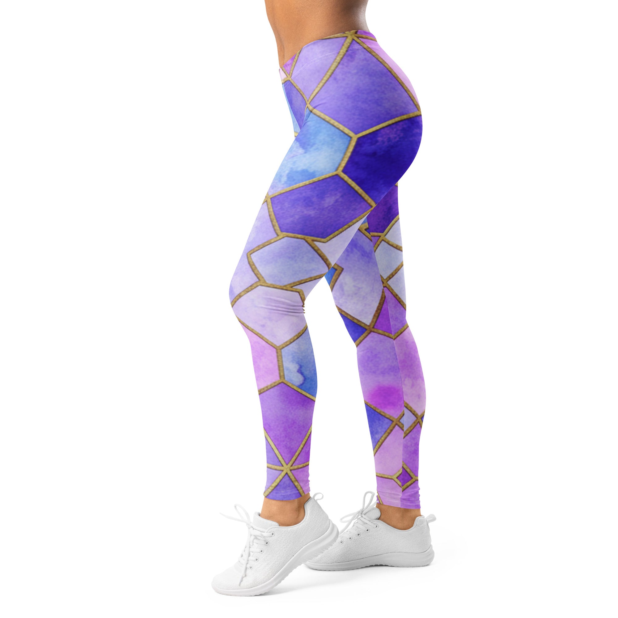 Women's lavender fields watercolour leggings front view