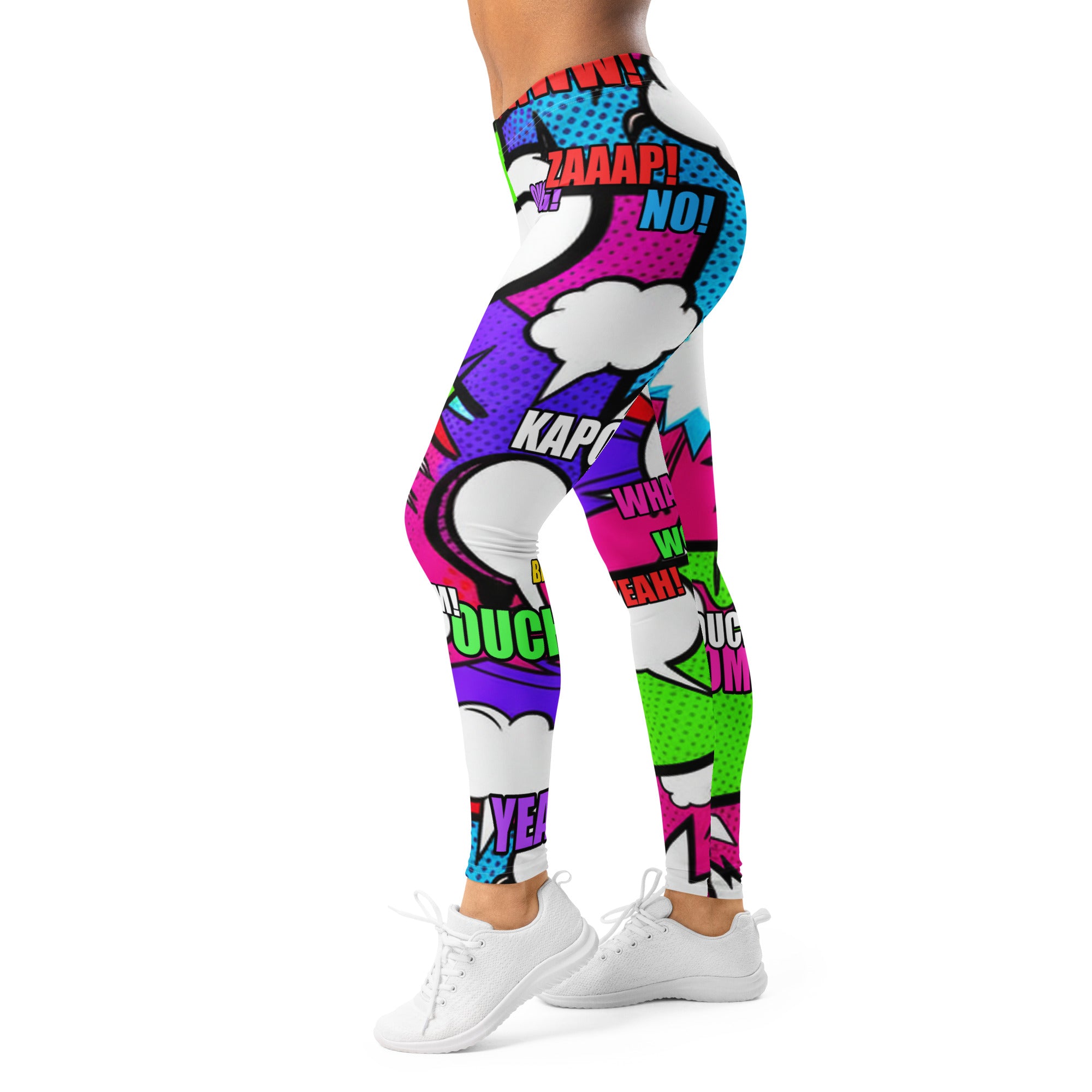 Women's comic pop neon pink leggings front view