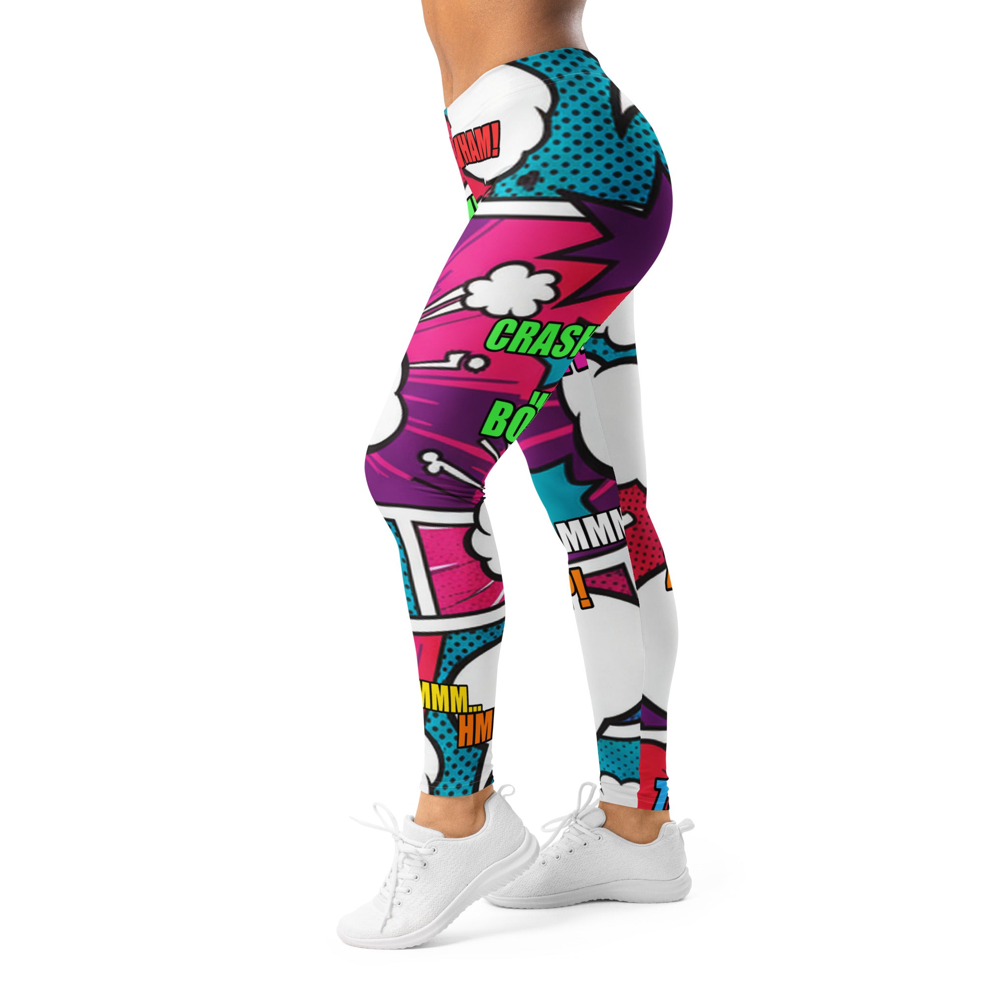Women's comic strip roller derby printed leggings front view