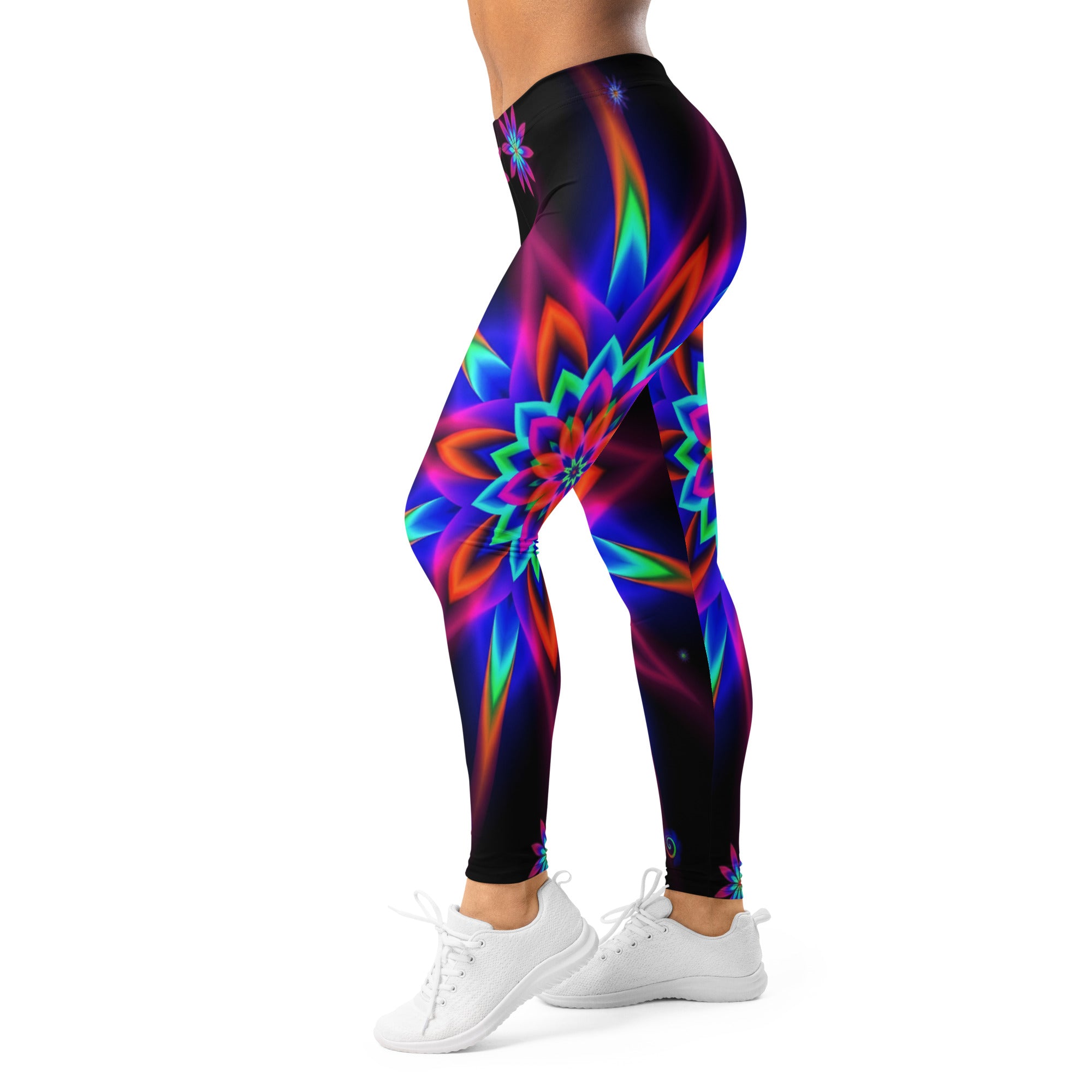 Women's psychedelic blacklight printed leggings front view