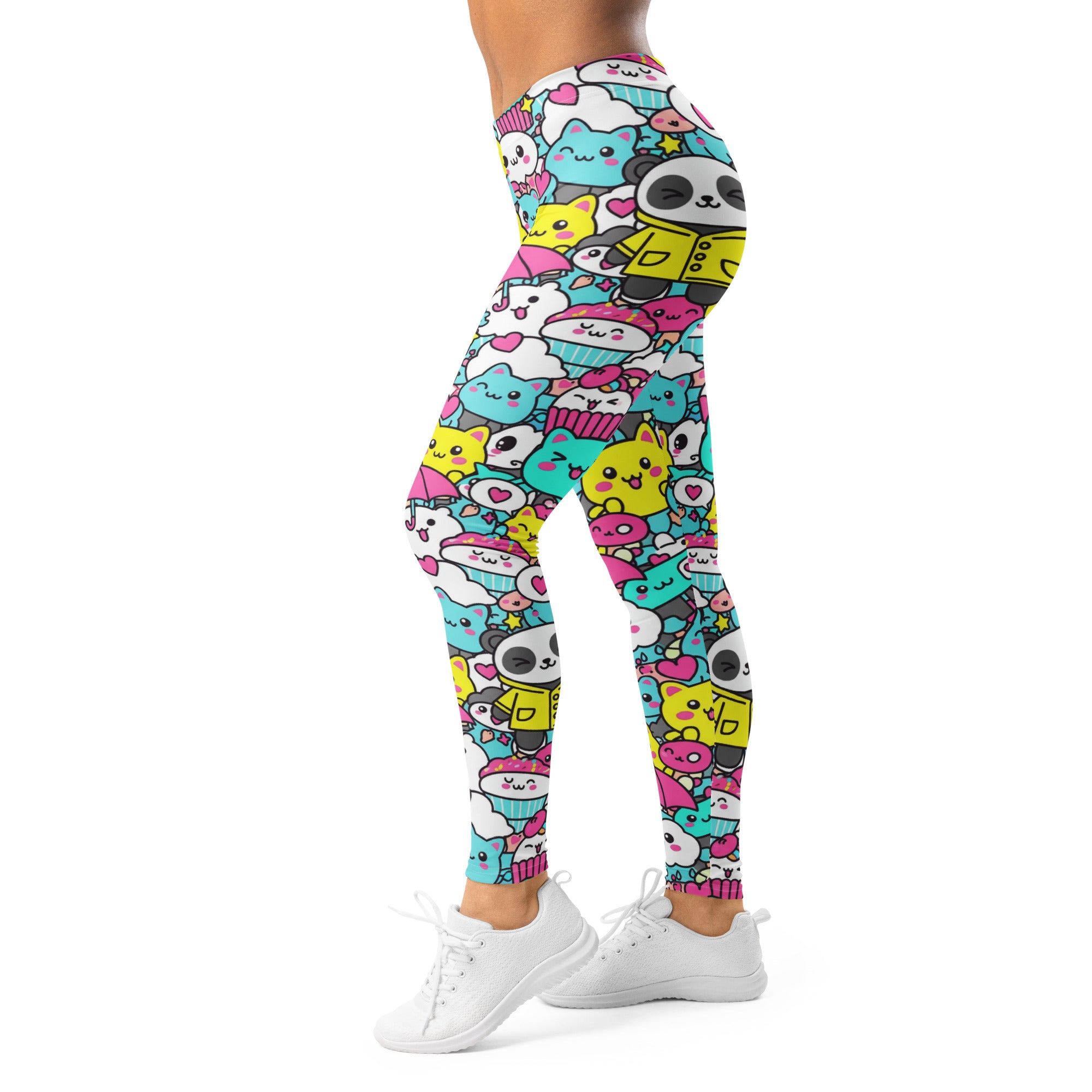 Women's kawaii rainy day printed leggings front view