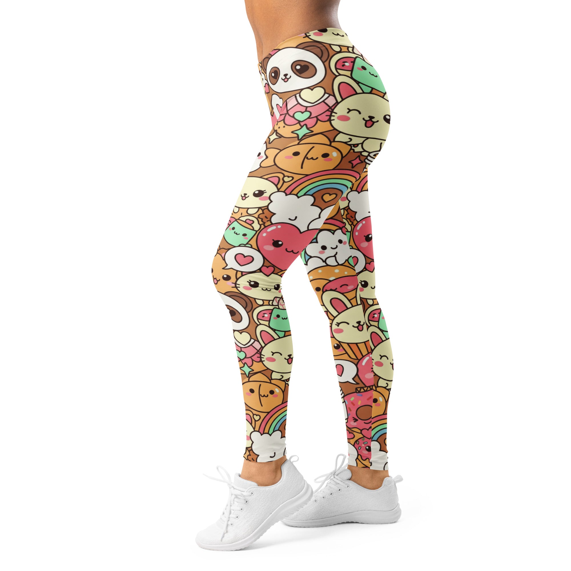 Women's kawaii coffee break printed leggings front view