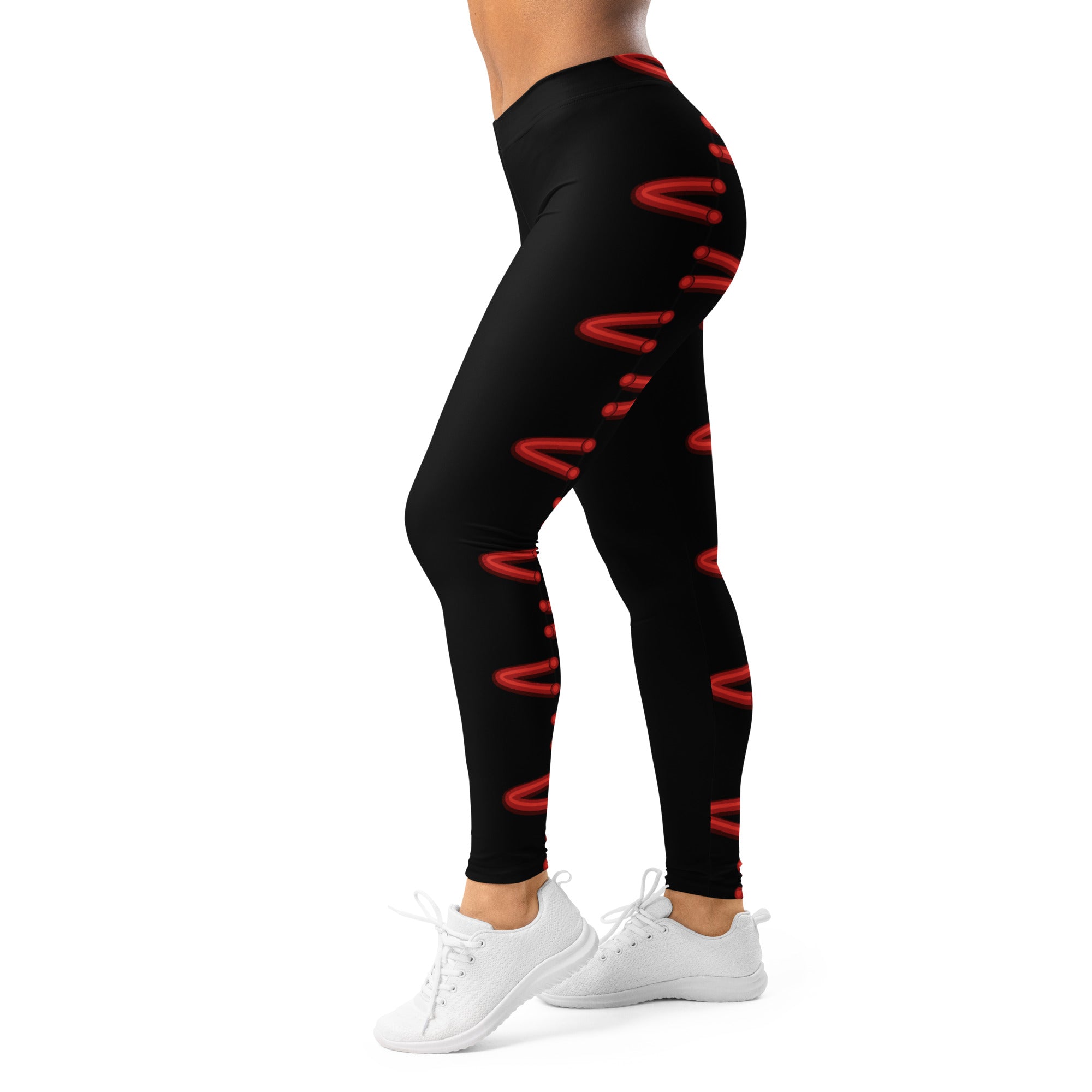 Women's black baseball stitches leggings front view