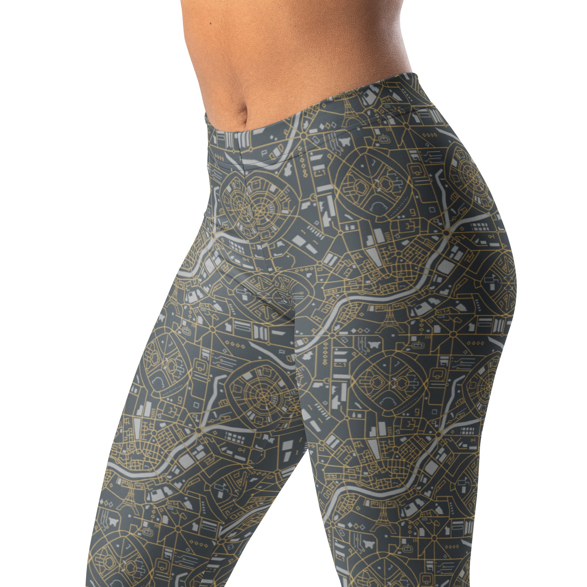 Paris Map Grey Gold Leggings | GearBunch