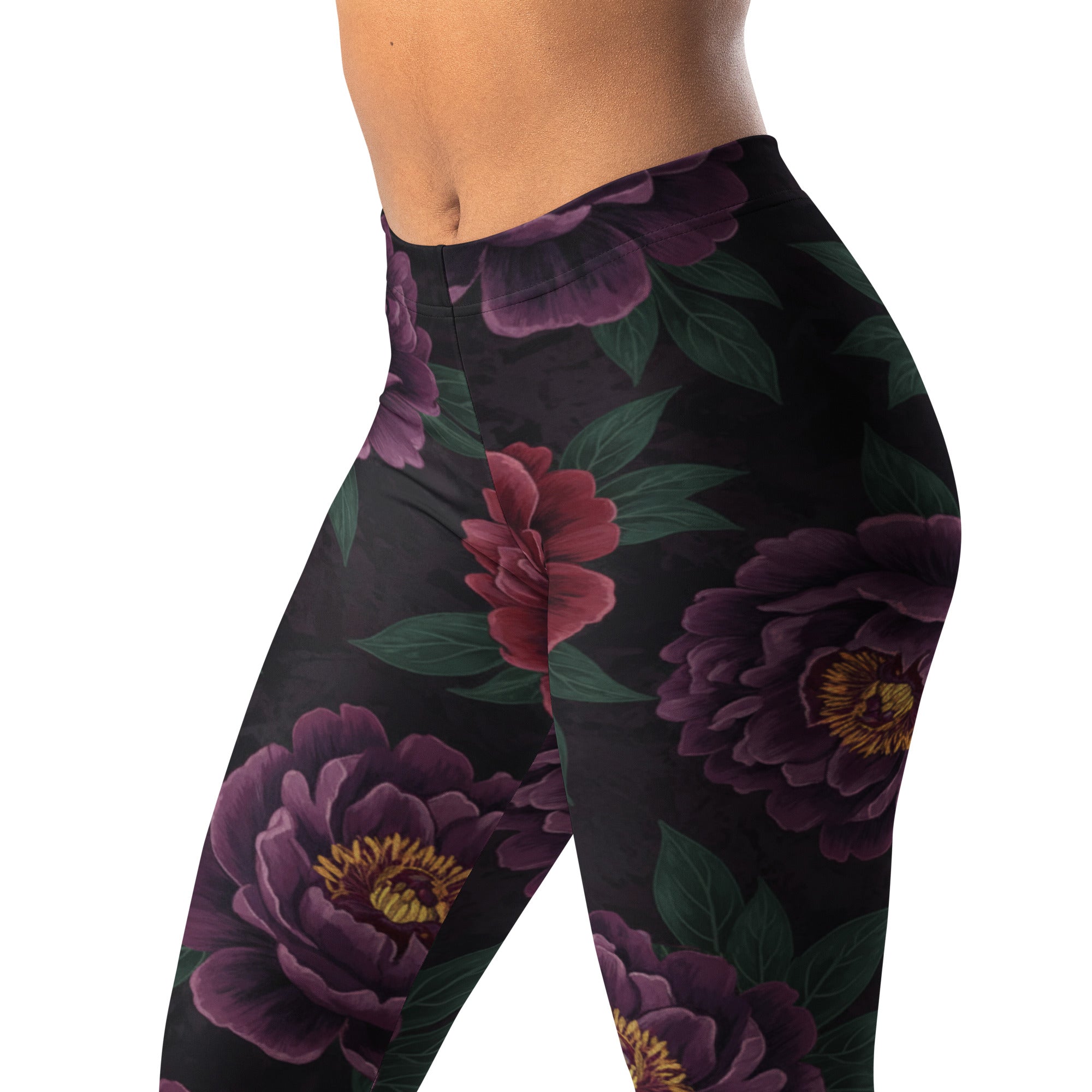 Dark Moody Peonies Leggings | GearBunch