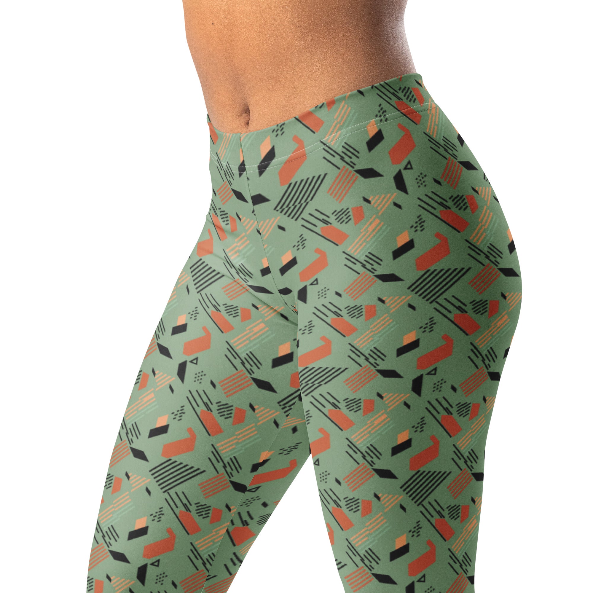 Green Terracotta Stripes Leggings | GearBunch