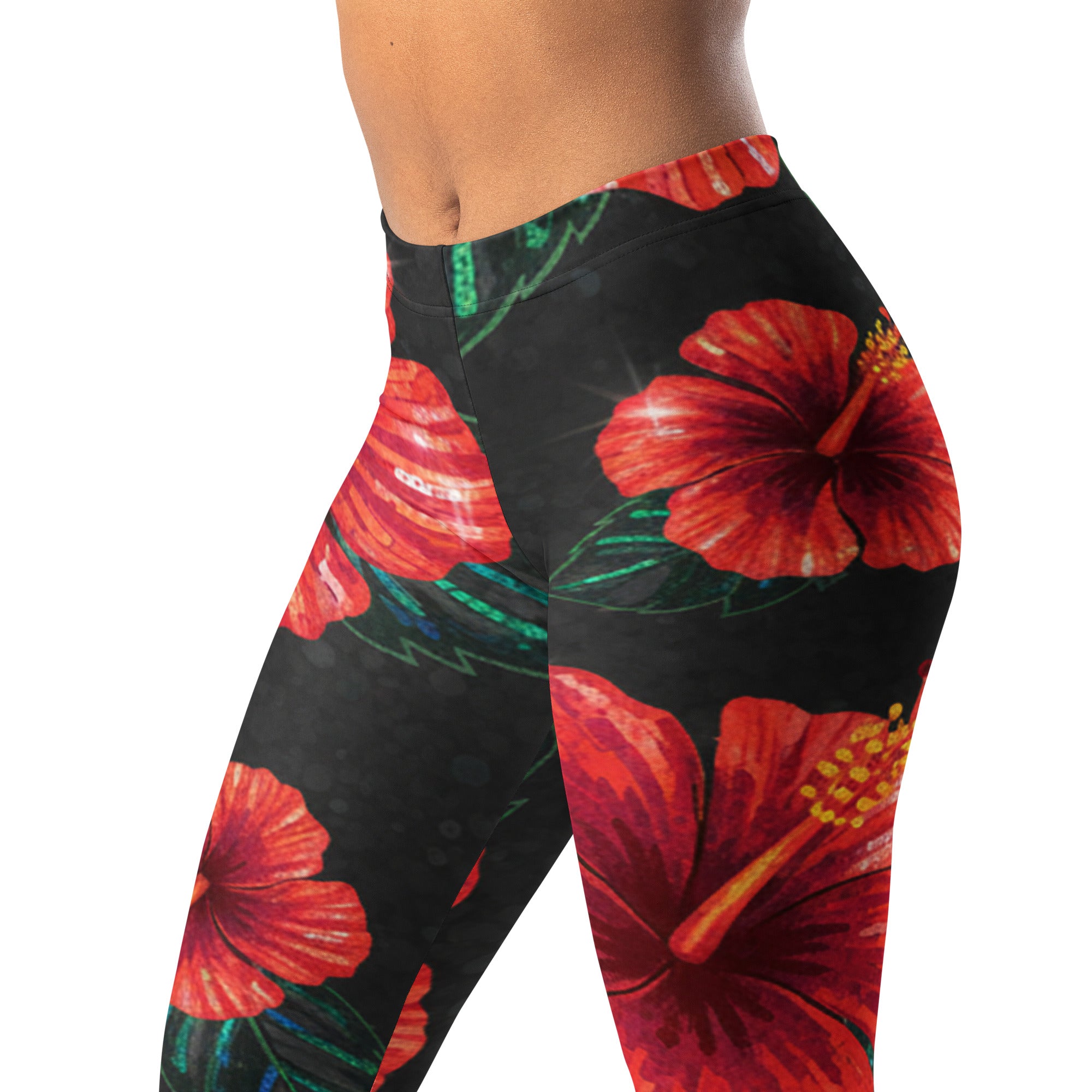 Scarlet Hibiscus Paillette Leggings | GearBunch