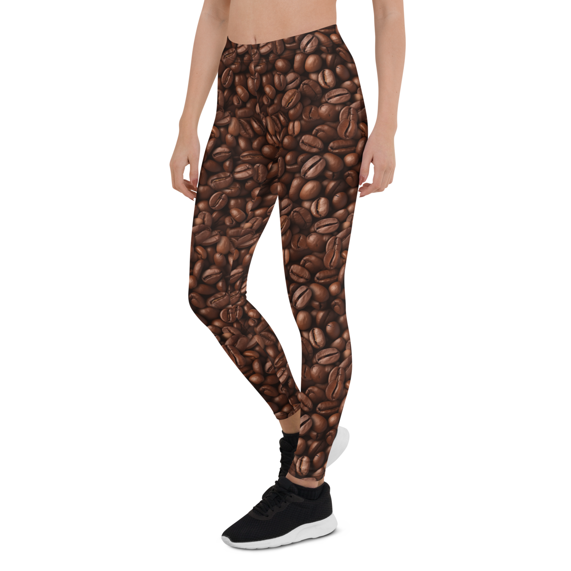 Women's coffee bean printed leggings front view