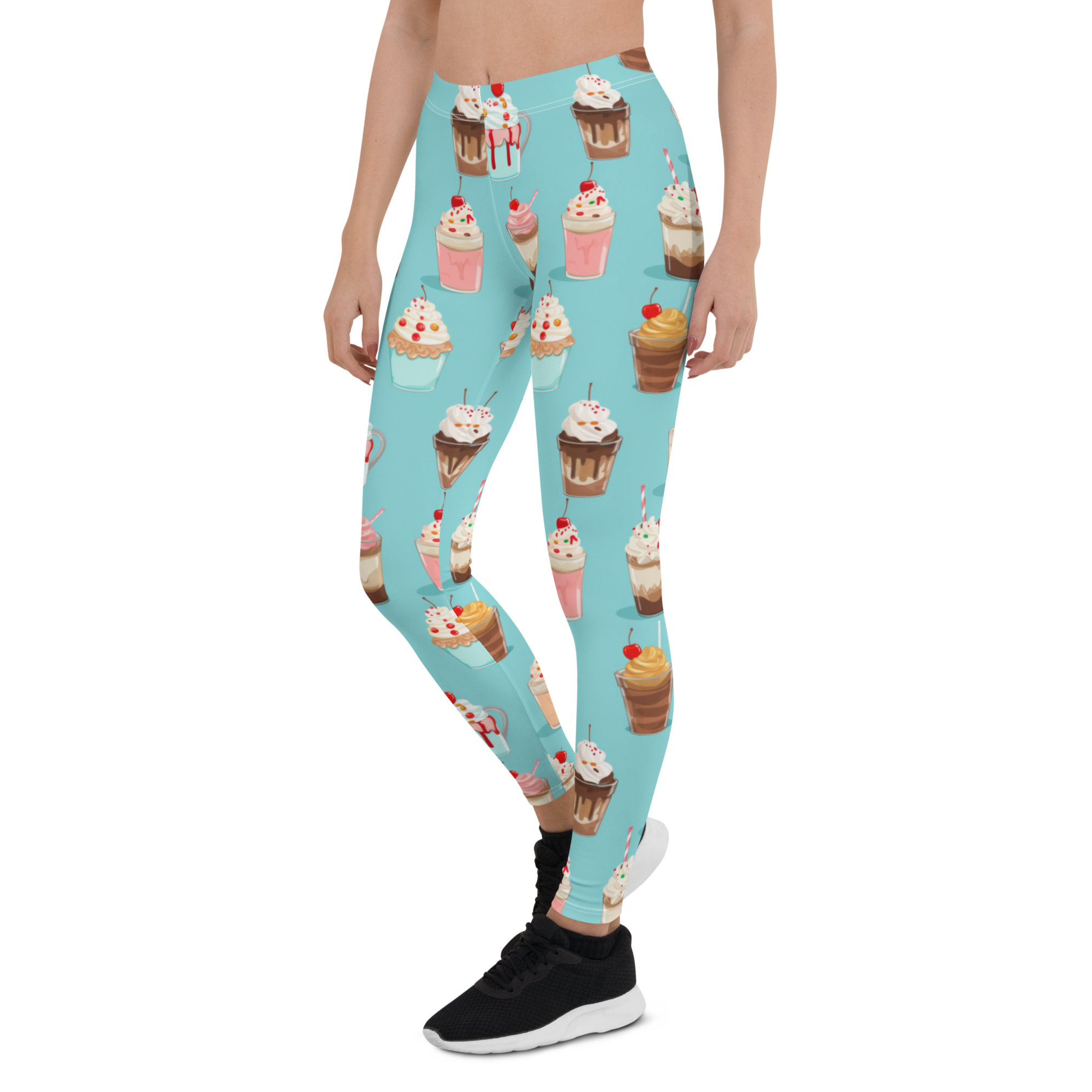 Women's milkshake pattern leggings front view