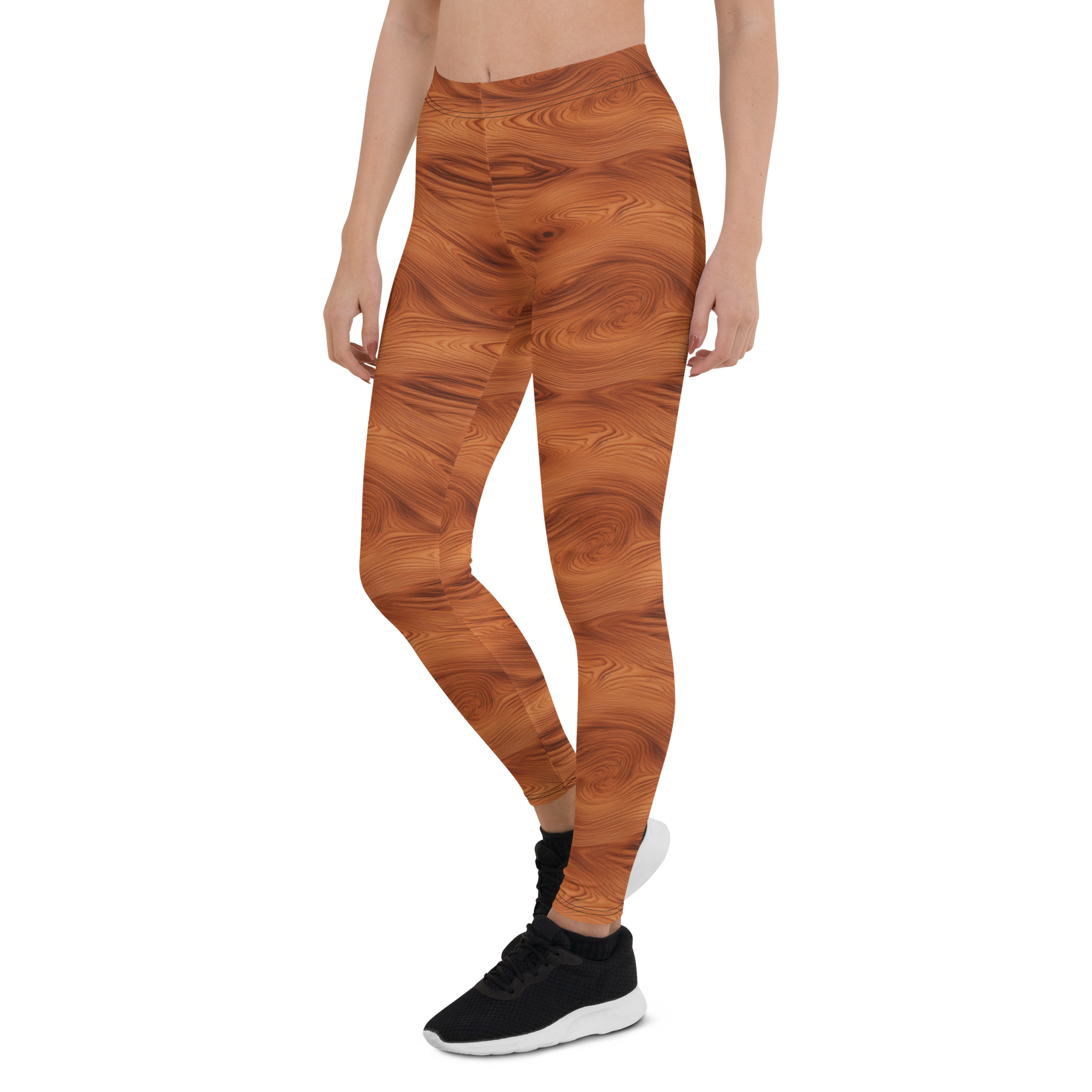 Women's woodgrain printed leggings front view