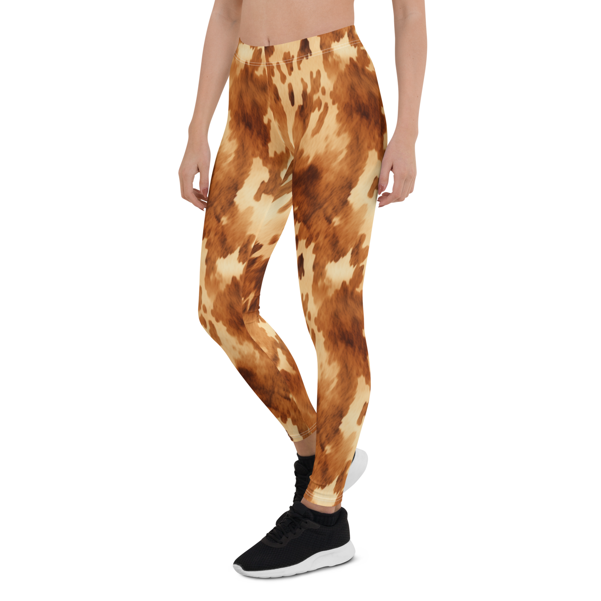 Women's light cow print leggings front view