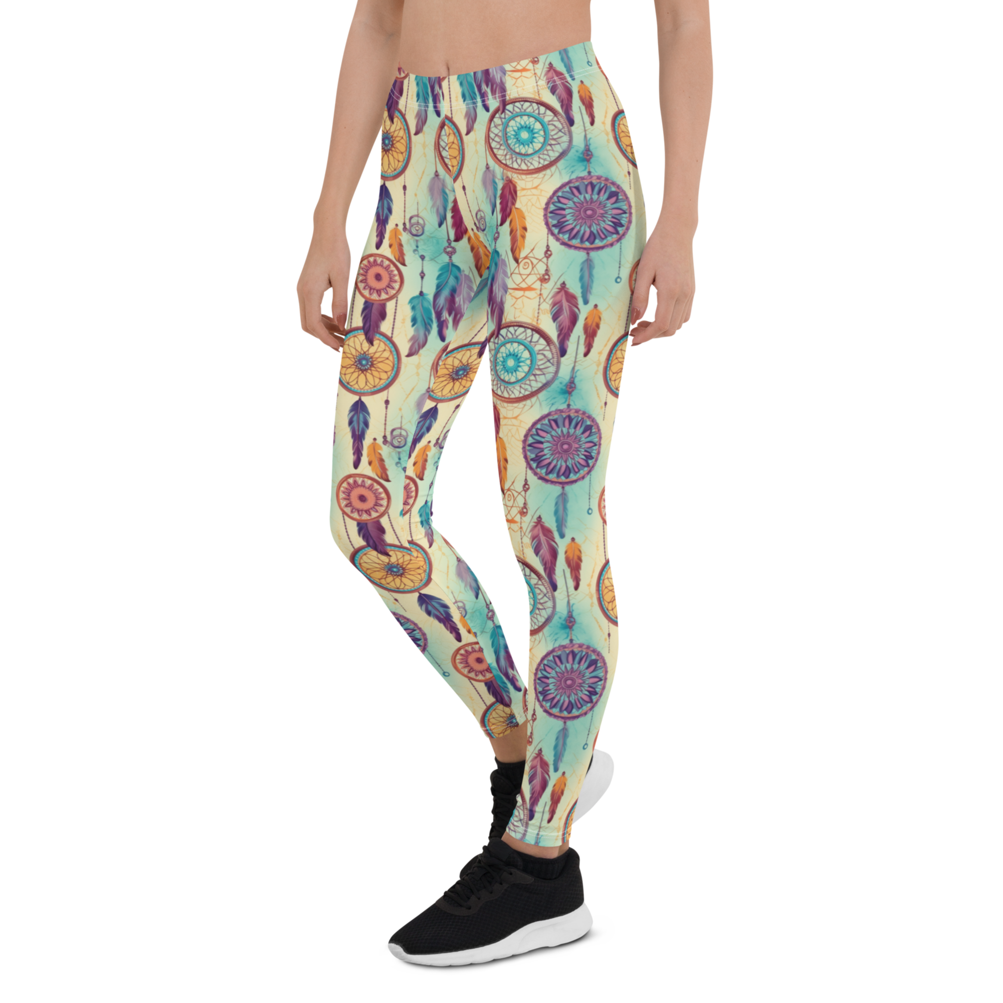 Women's white dream catcher printed leggings front view