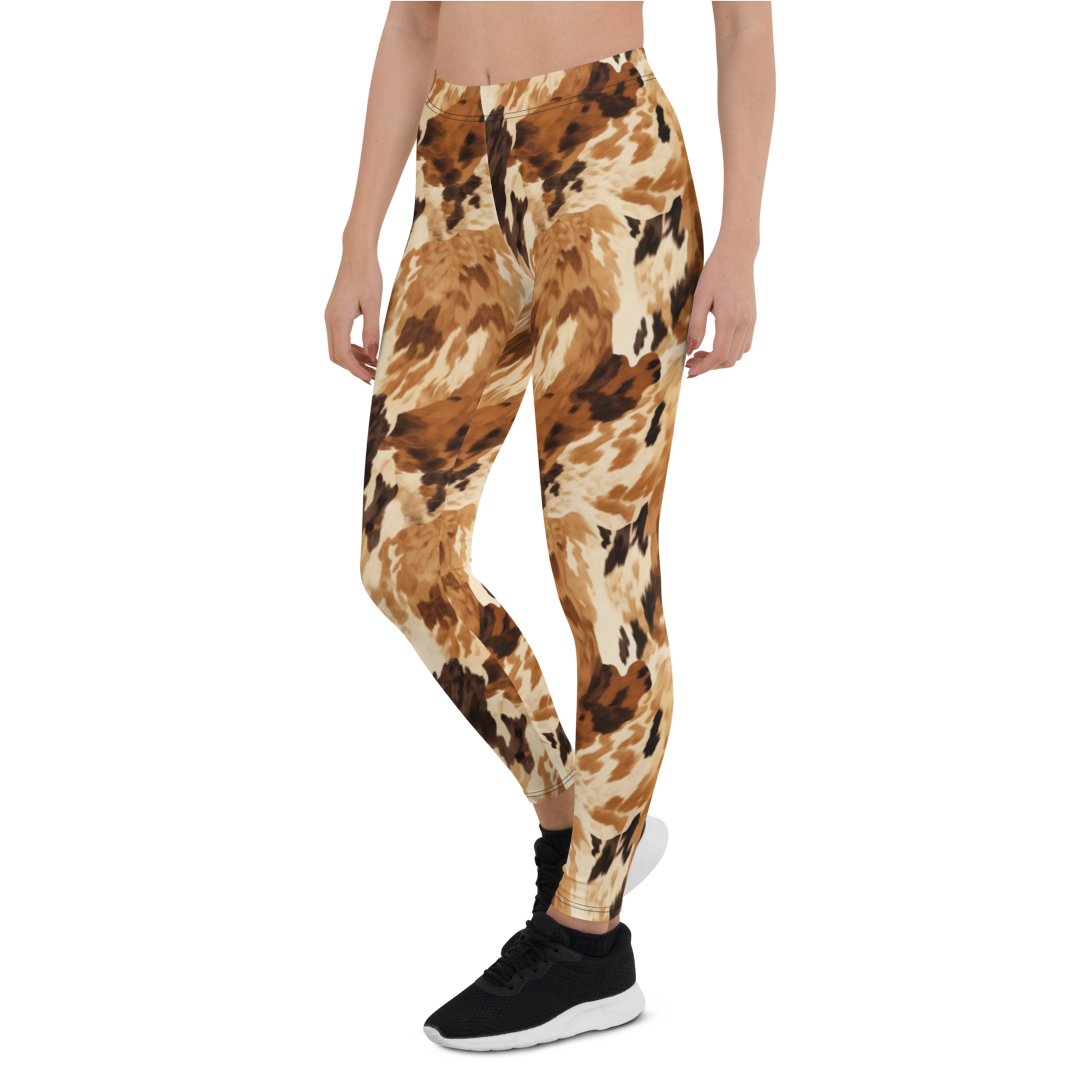 Women's dark cow print leggings front view