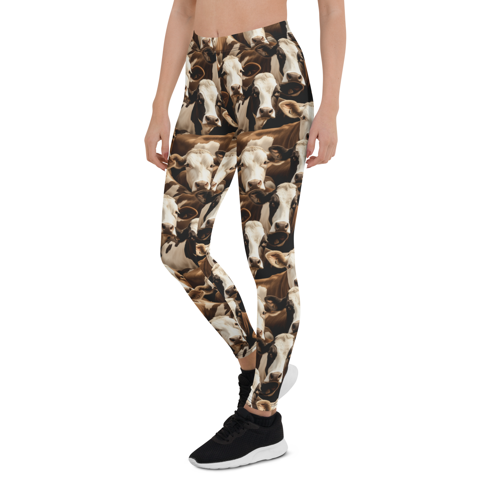 Women's cow herd printed leggings front view
