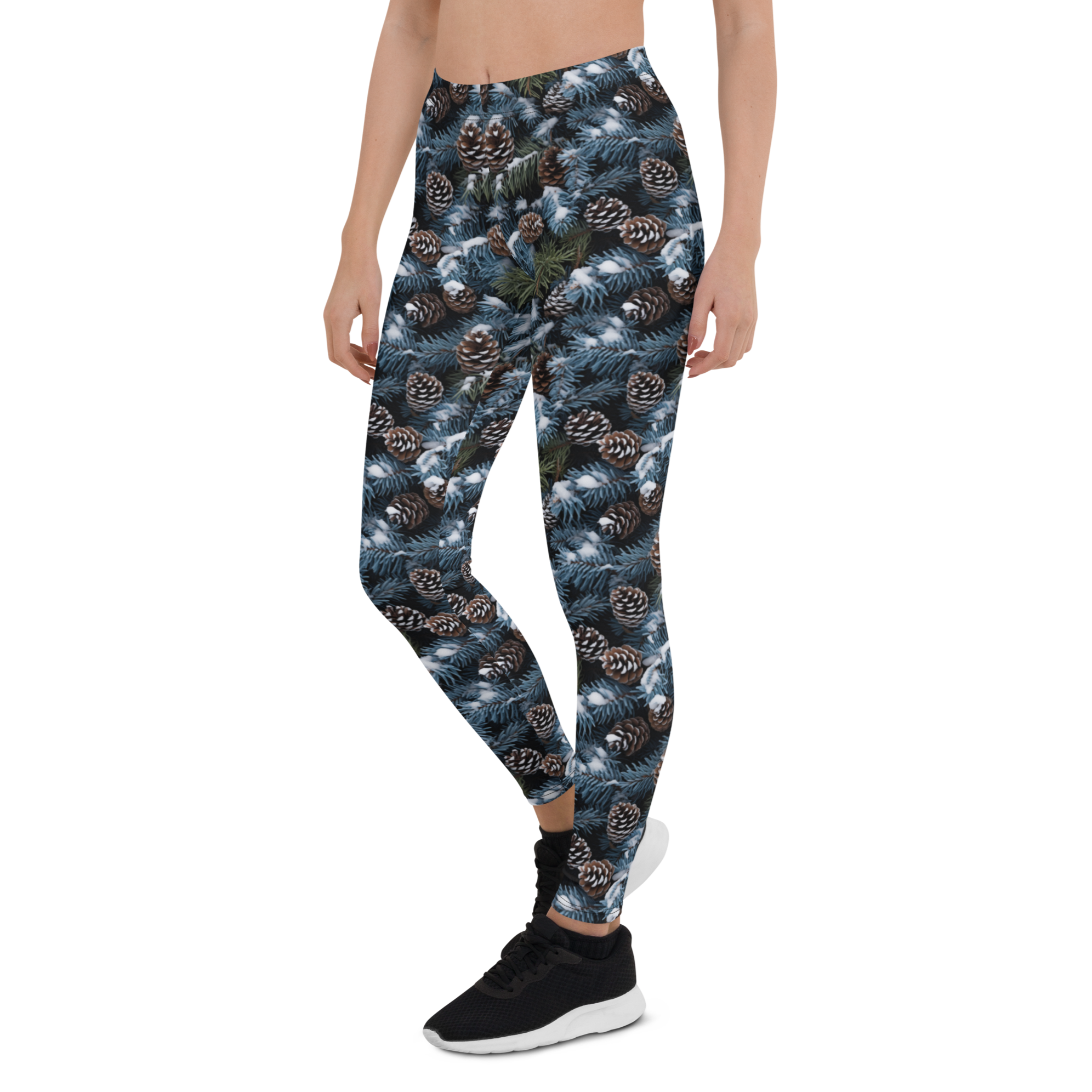 Women's winter pine cone printed leggings front view
