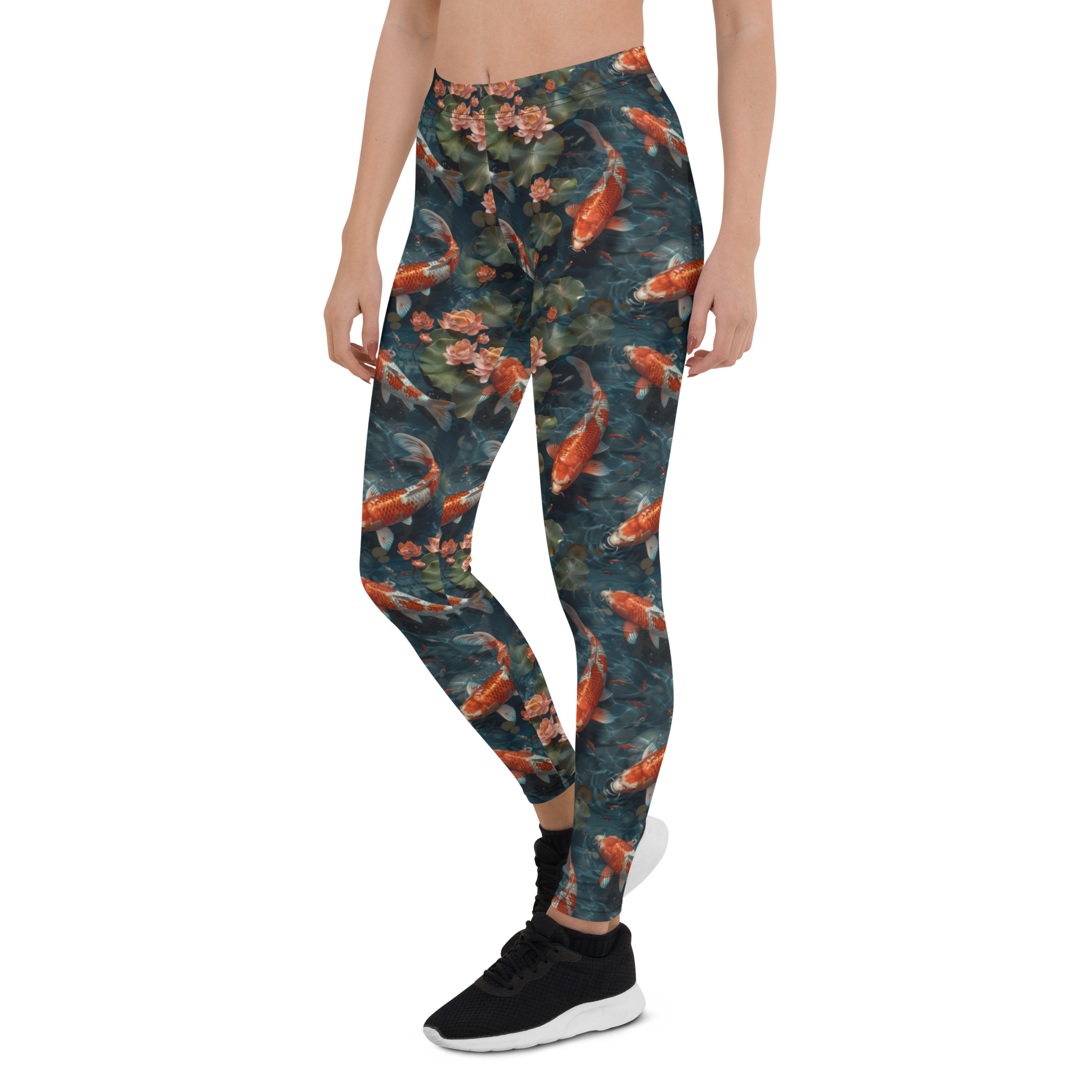 Women's moonlight koi fish leggings front view
