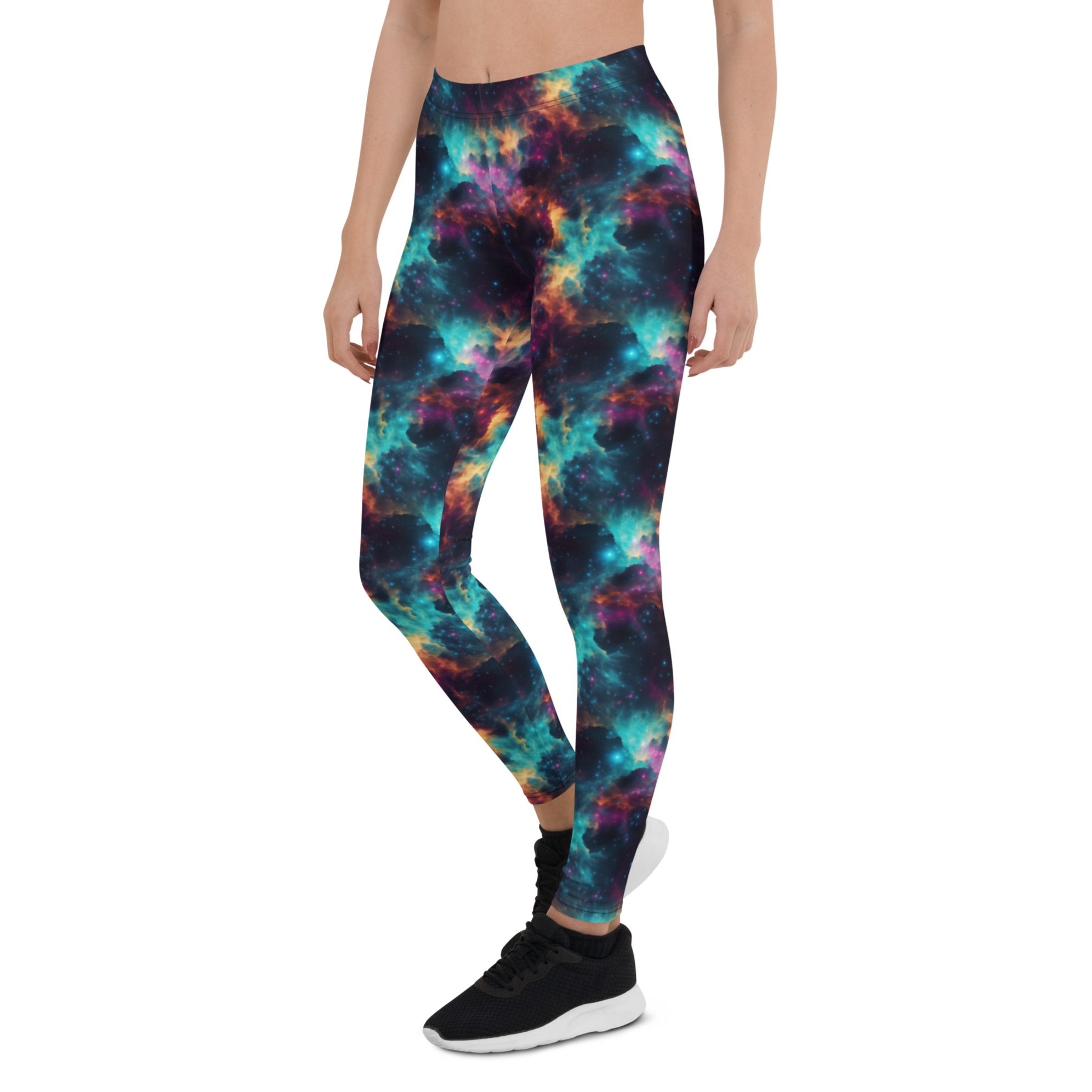 Women's nebula printed leggings front view