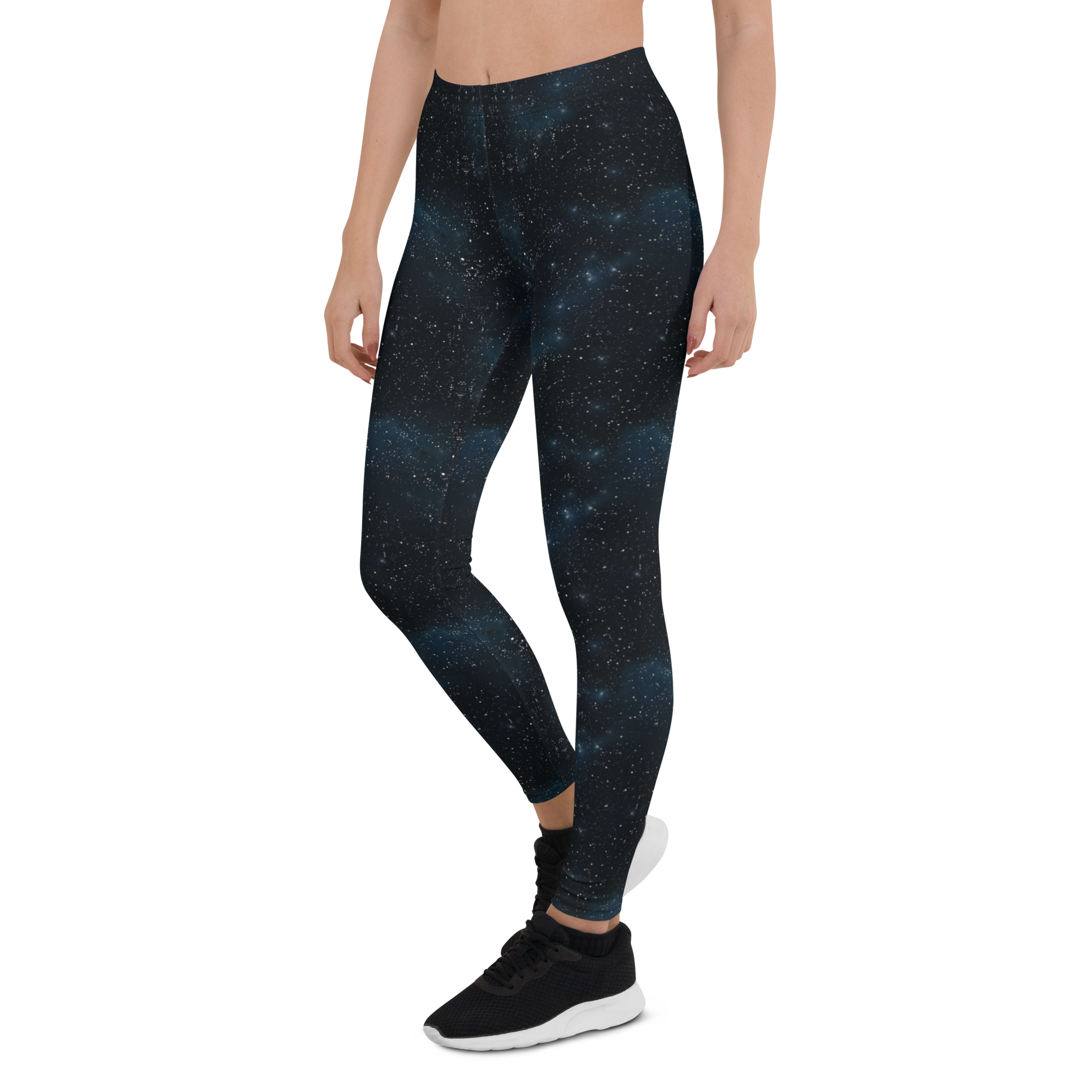 Women's blue starry night pattern leggings front view