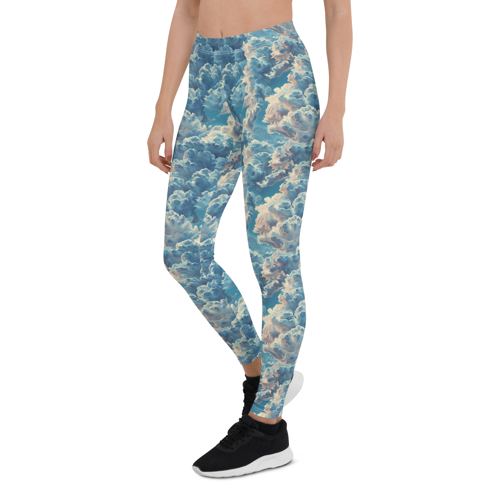 Women's cloudy sky printed leggings front view