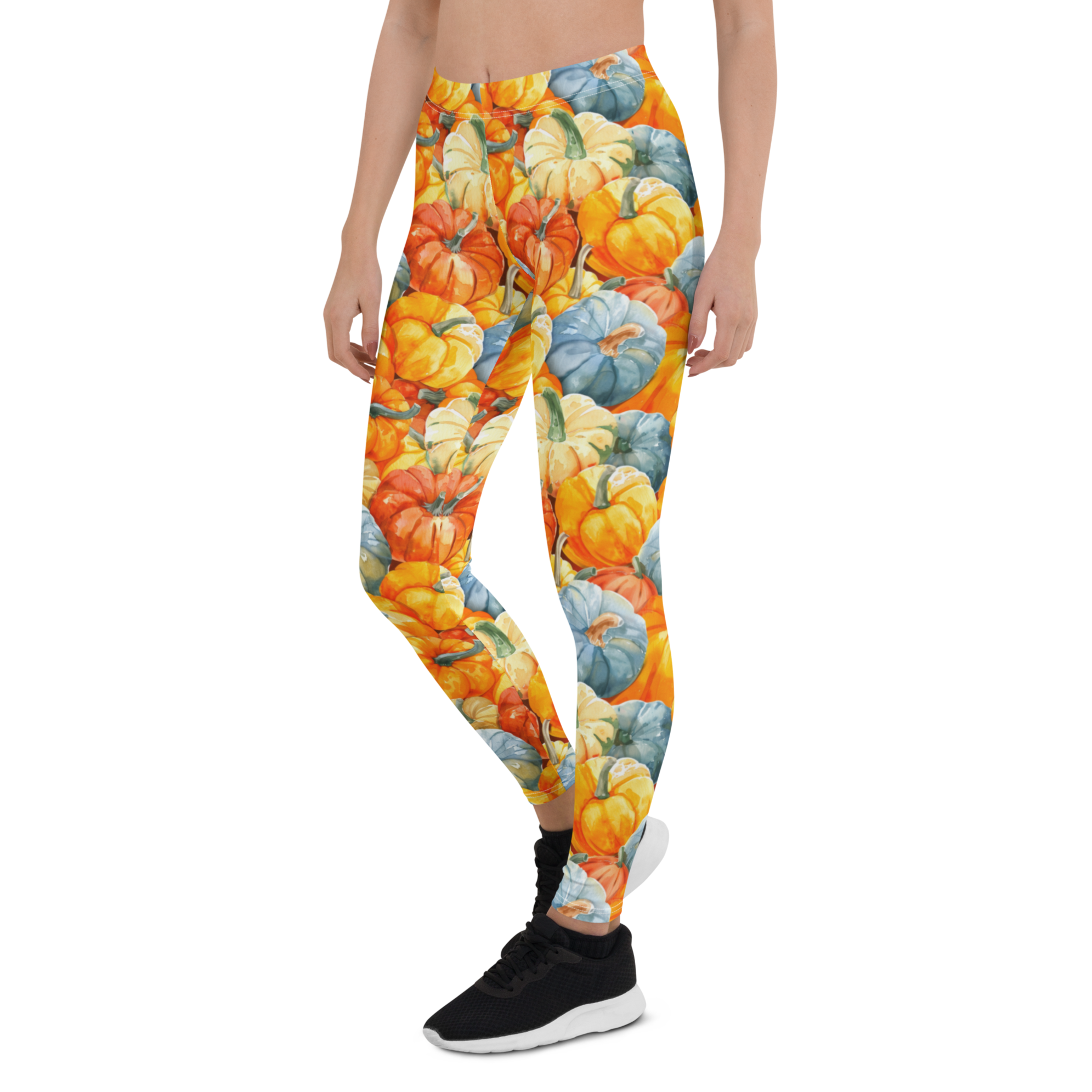 Women's watercolor pumpkin leggings front view
