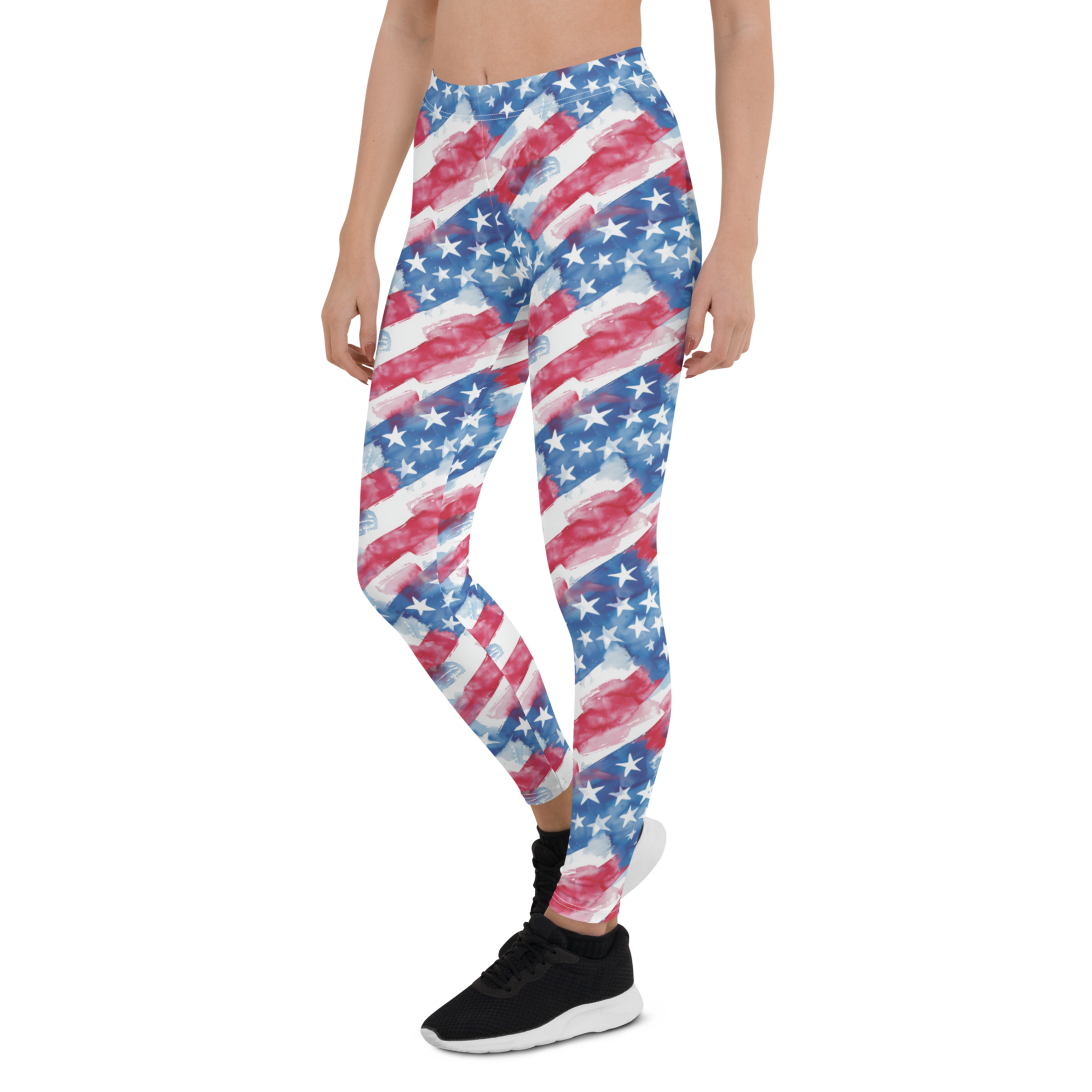 Women's watercolor patriot leggings front view