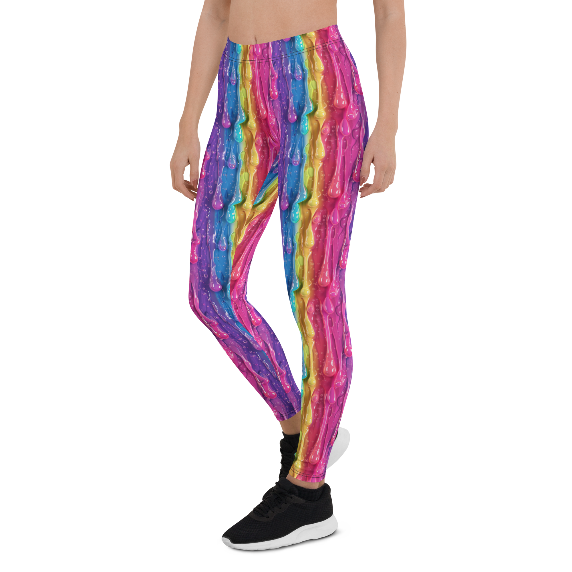 Women's rainbow slime printed leggings front view