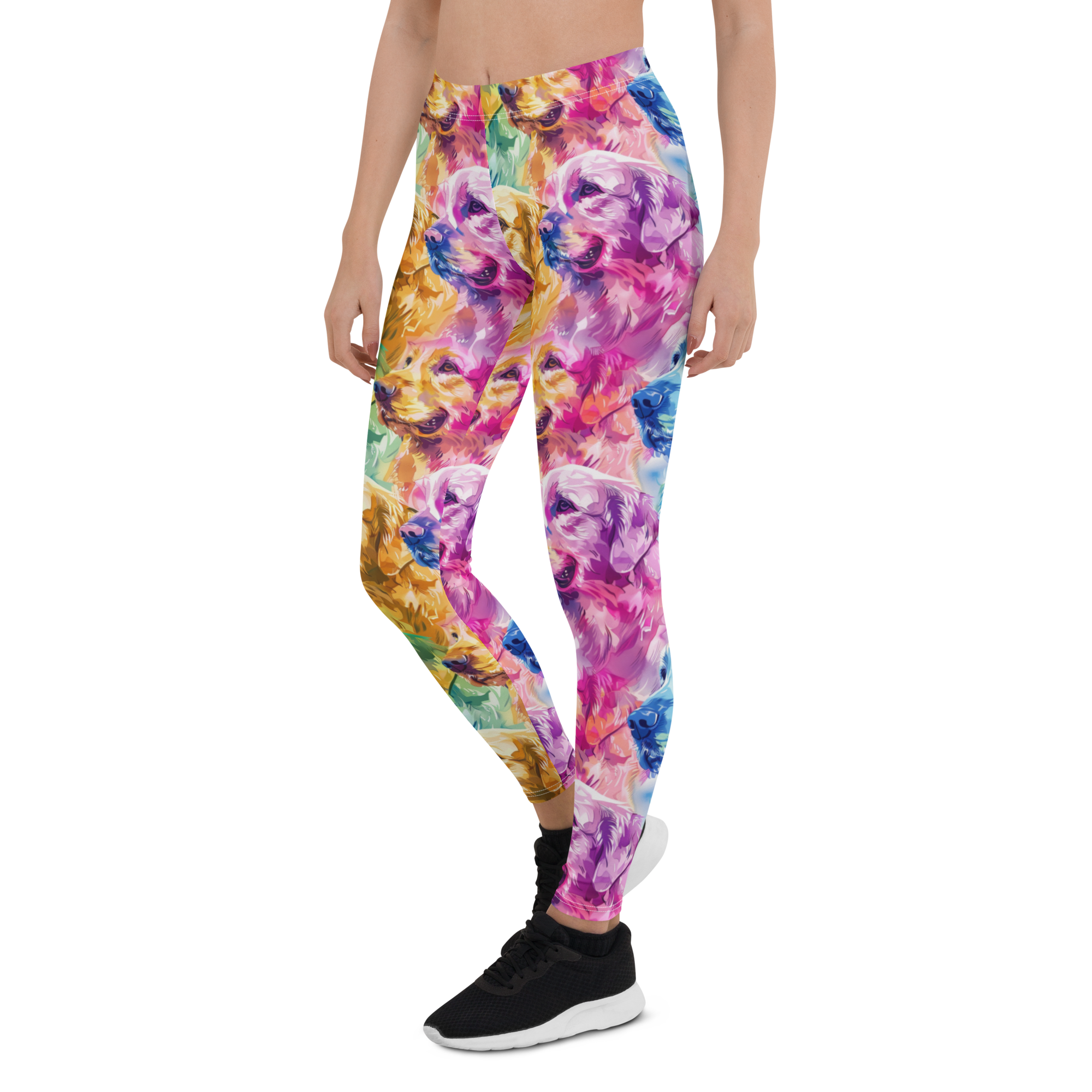 Women's watercolor golden retriever leggings front view