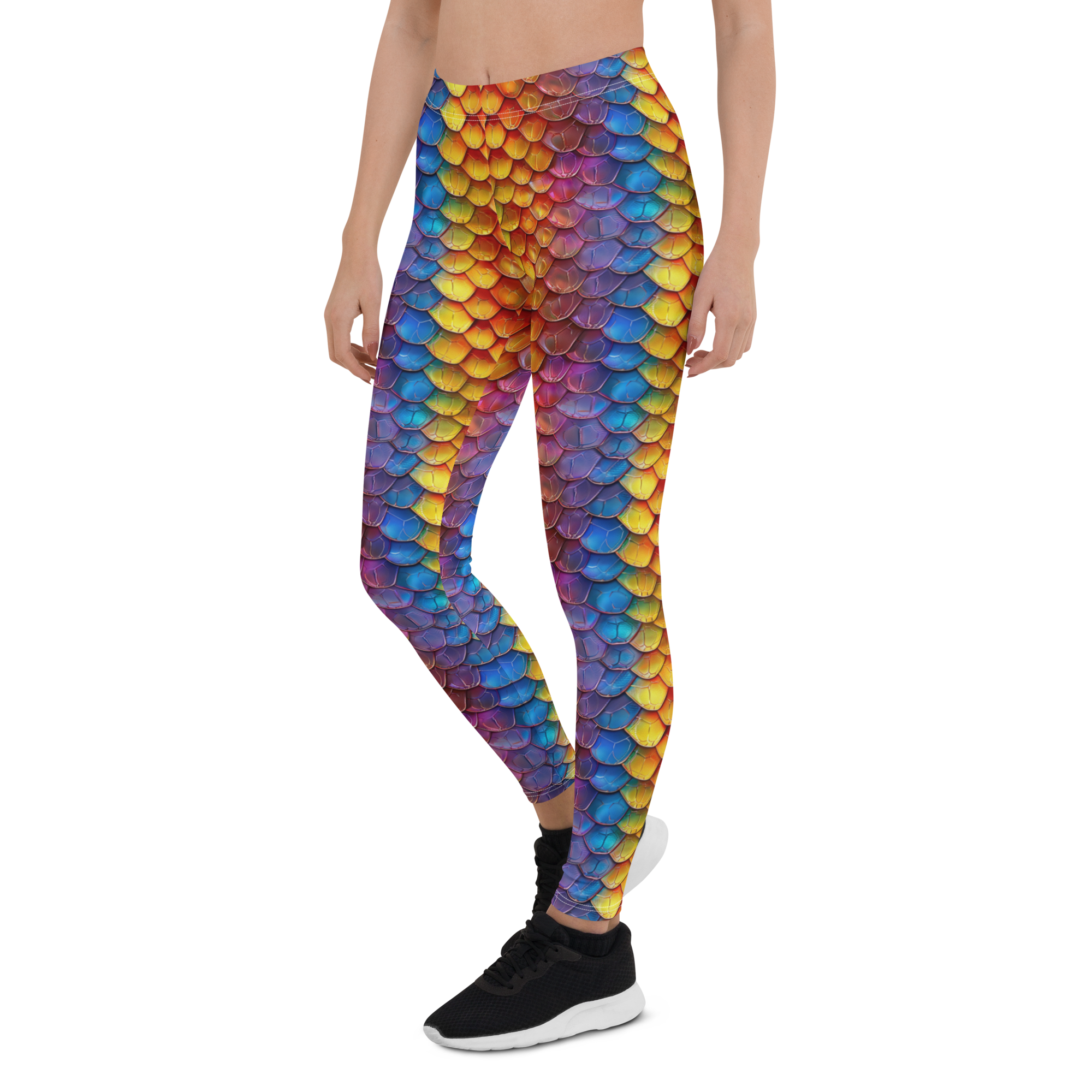 Women's rainbow scales printed leggings front view