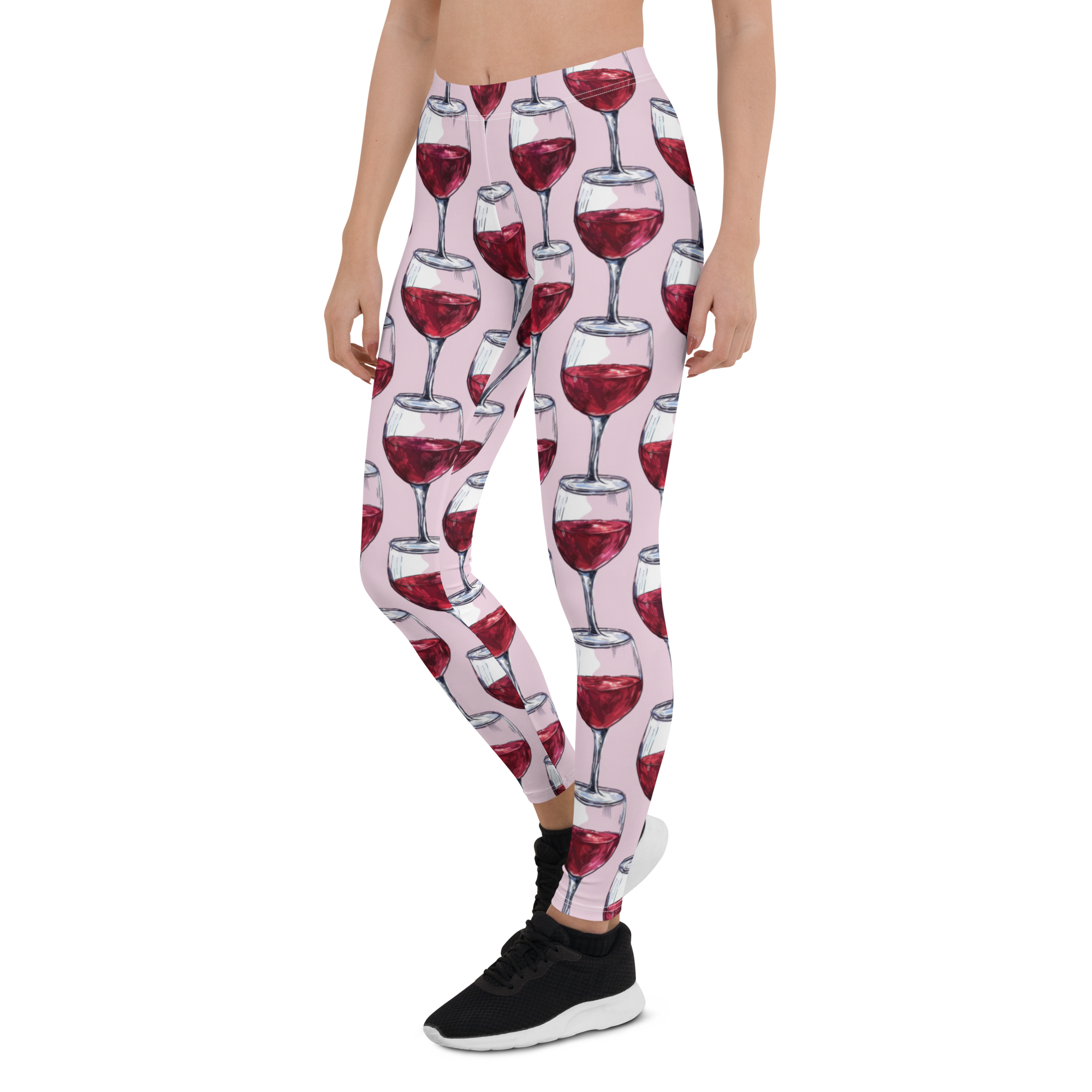 Women's red wine pattern leggings front view
