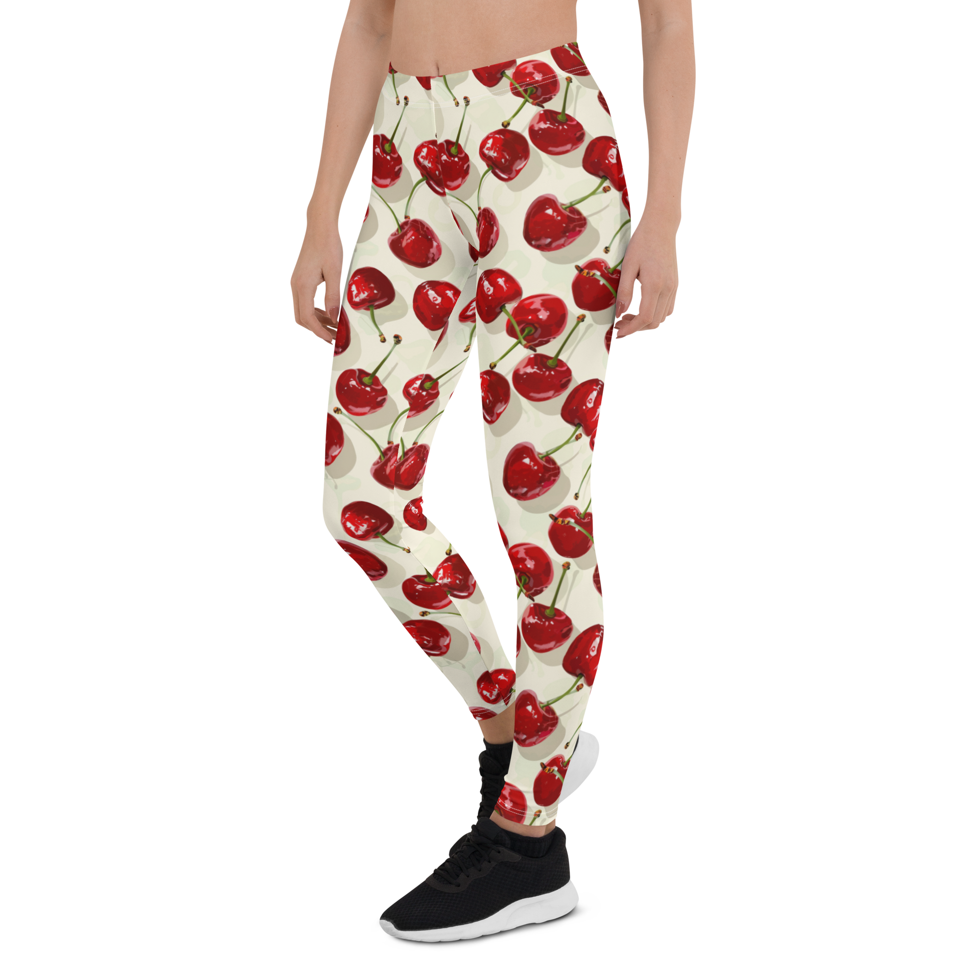 Women's cherry printed leggings front view