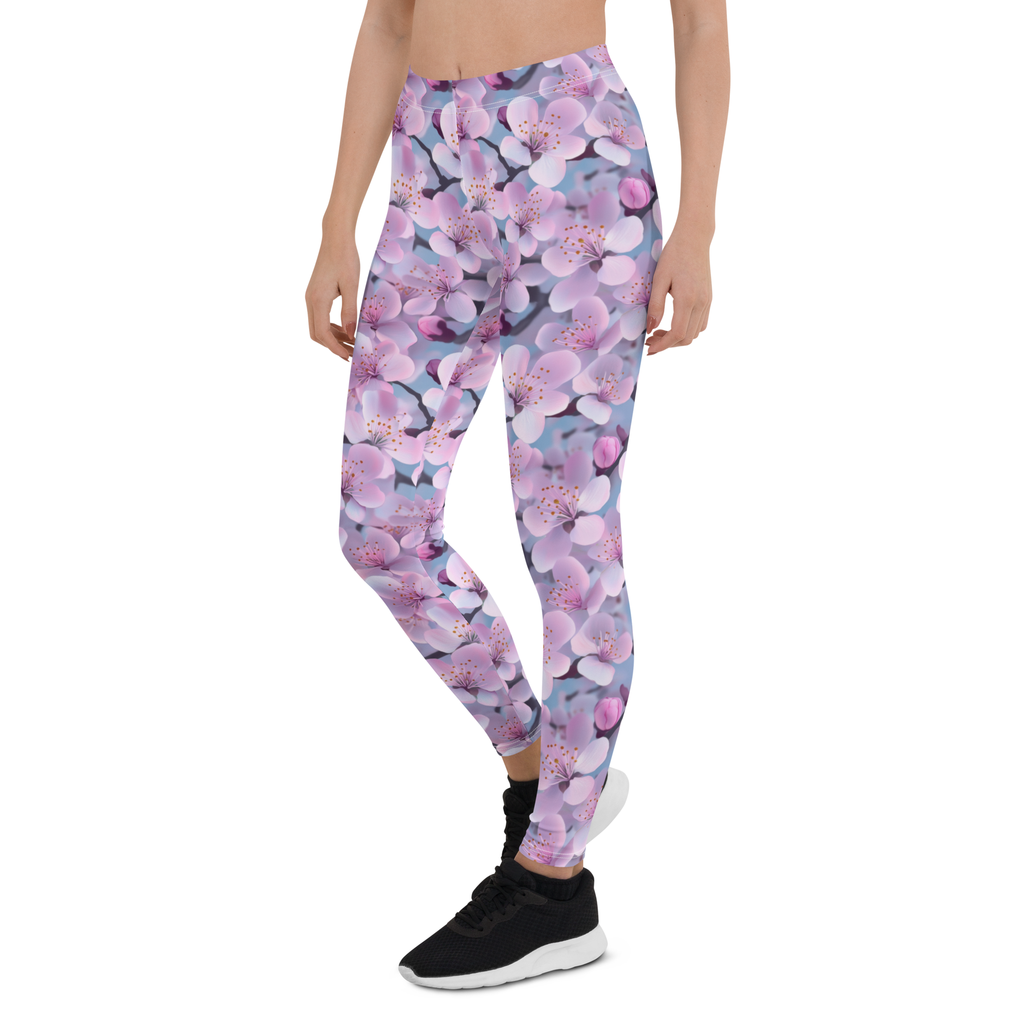 Women's cherry blossom printed leggings front view
