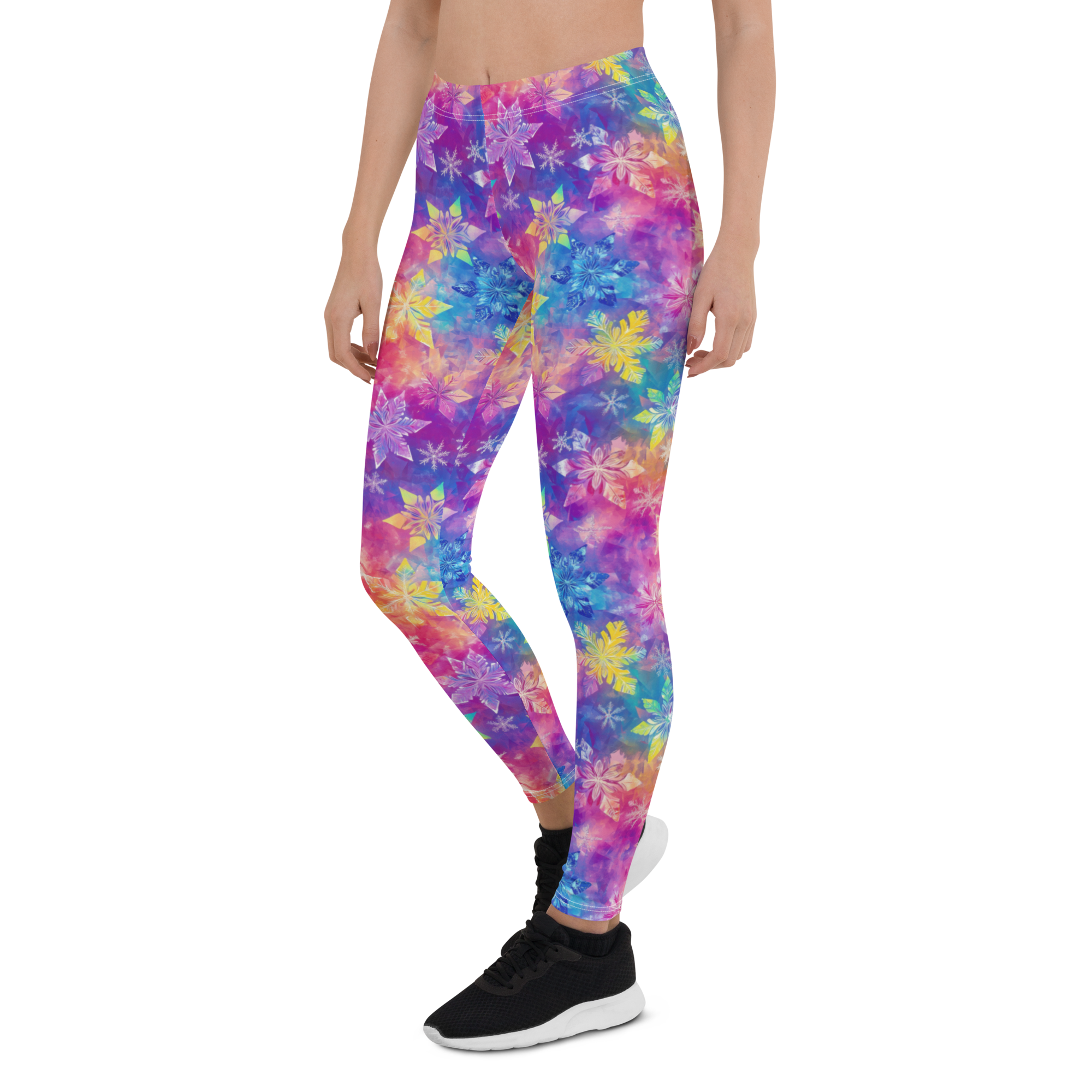 Women's white snowflake leggings front view