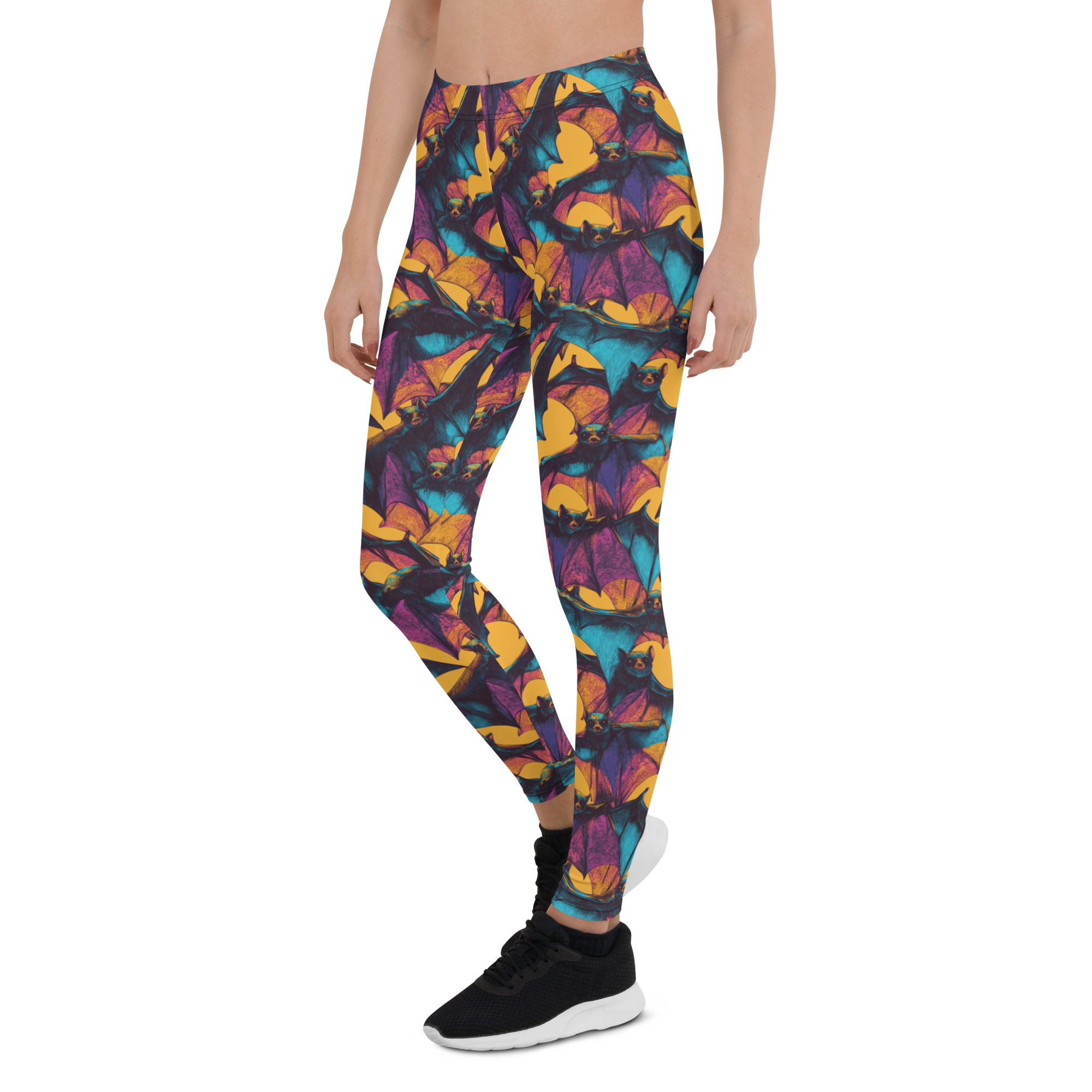 Women's bat horror print leggings front view