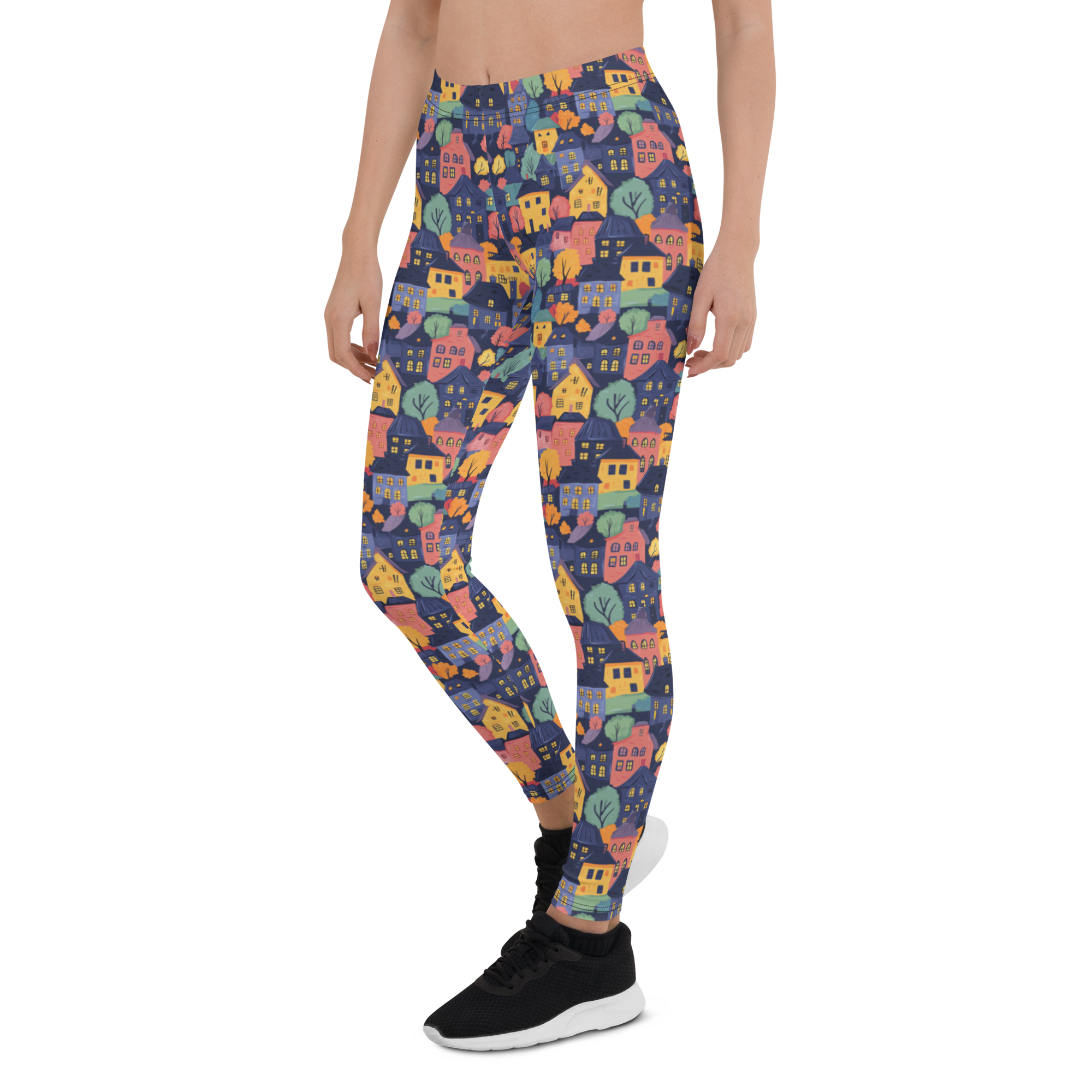 Women's haunted town printed leggings front view