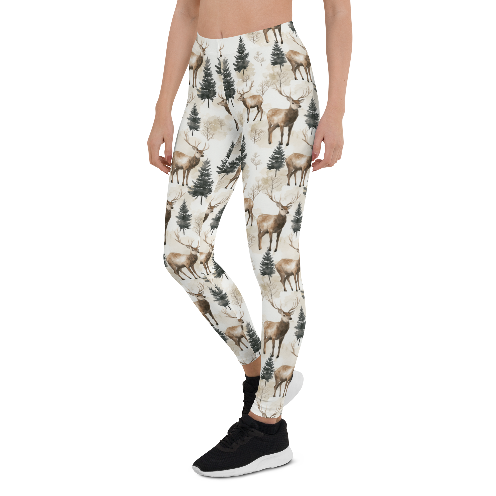Women's forest deer leggings front view