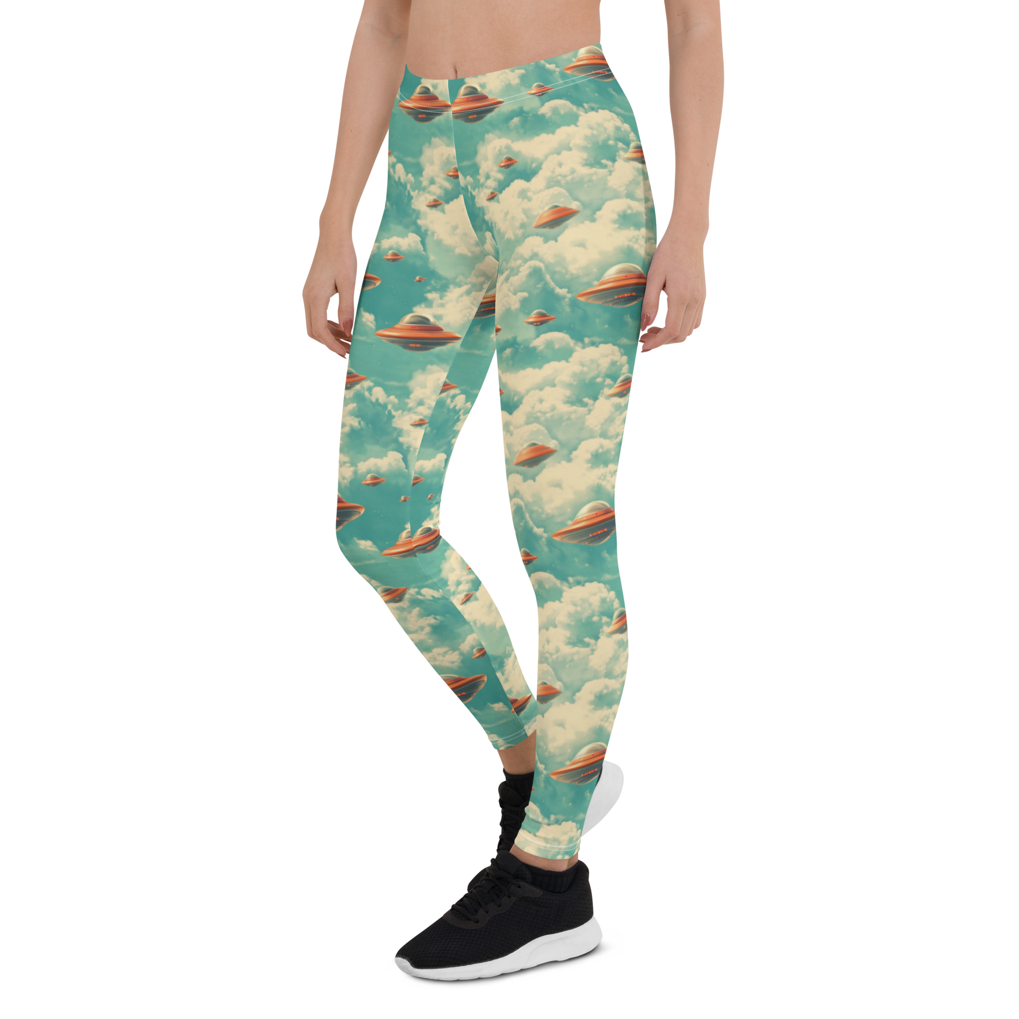 Women's flying saucer printed leggings front view
