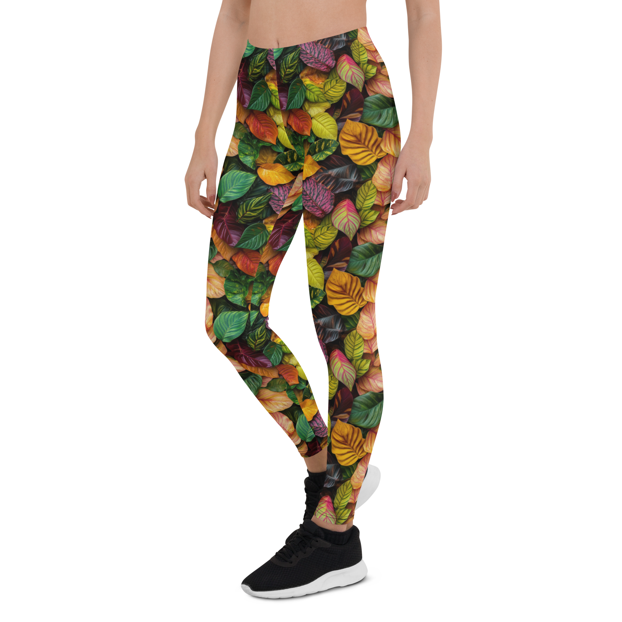 Women's jungle leaf printed leggings front view