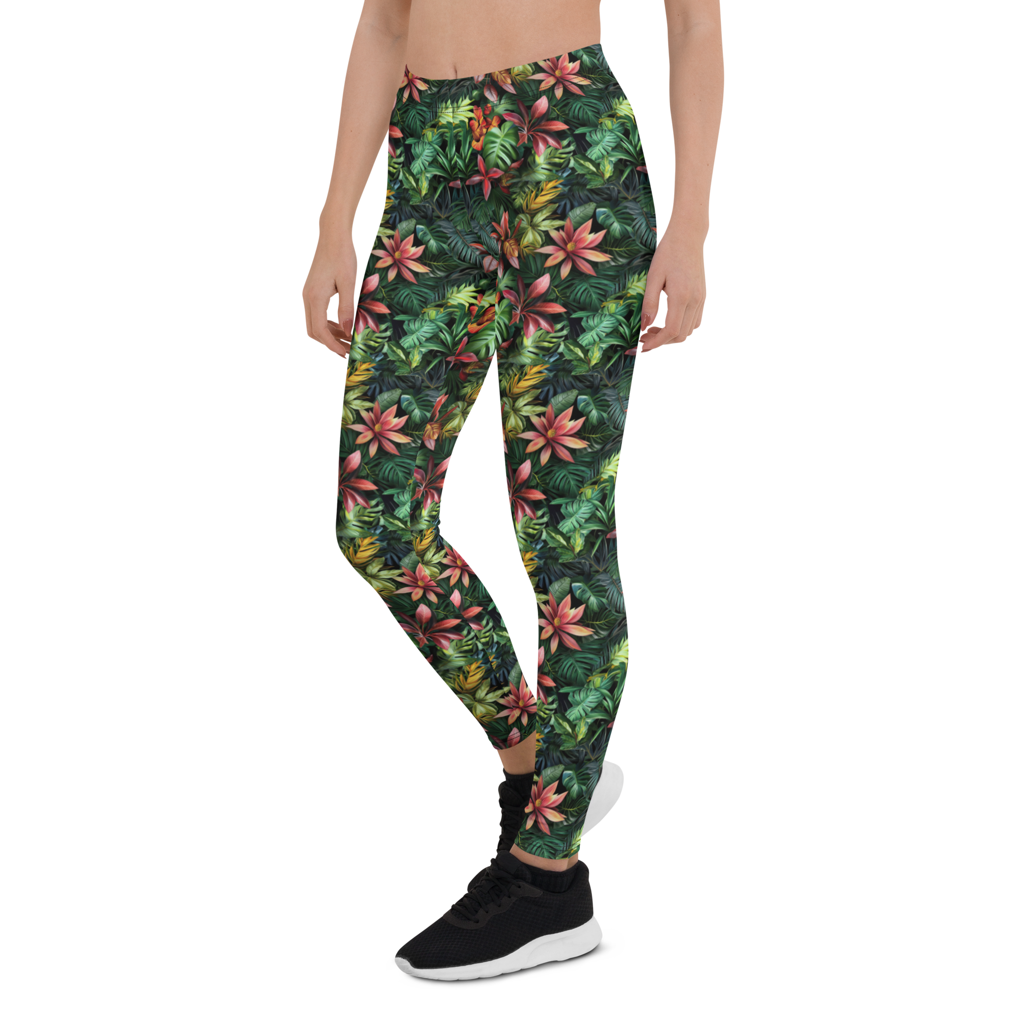 Women's jungle flower printed leggings front view
