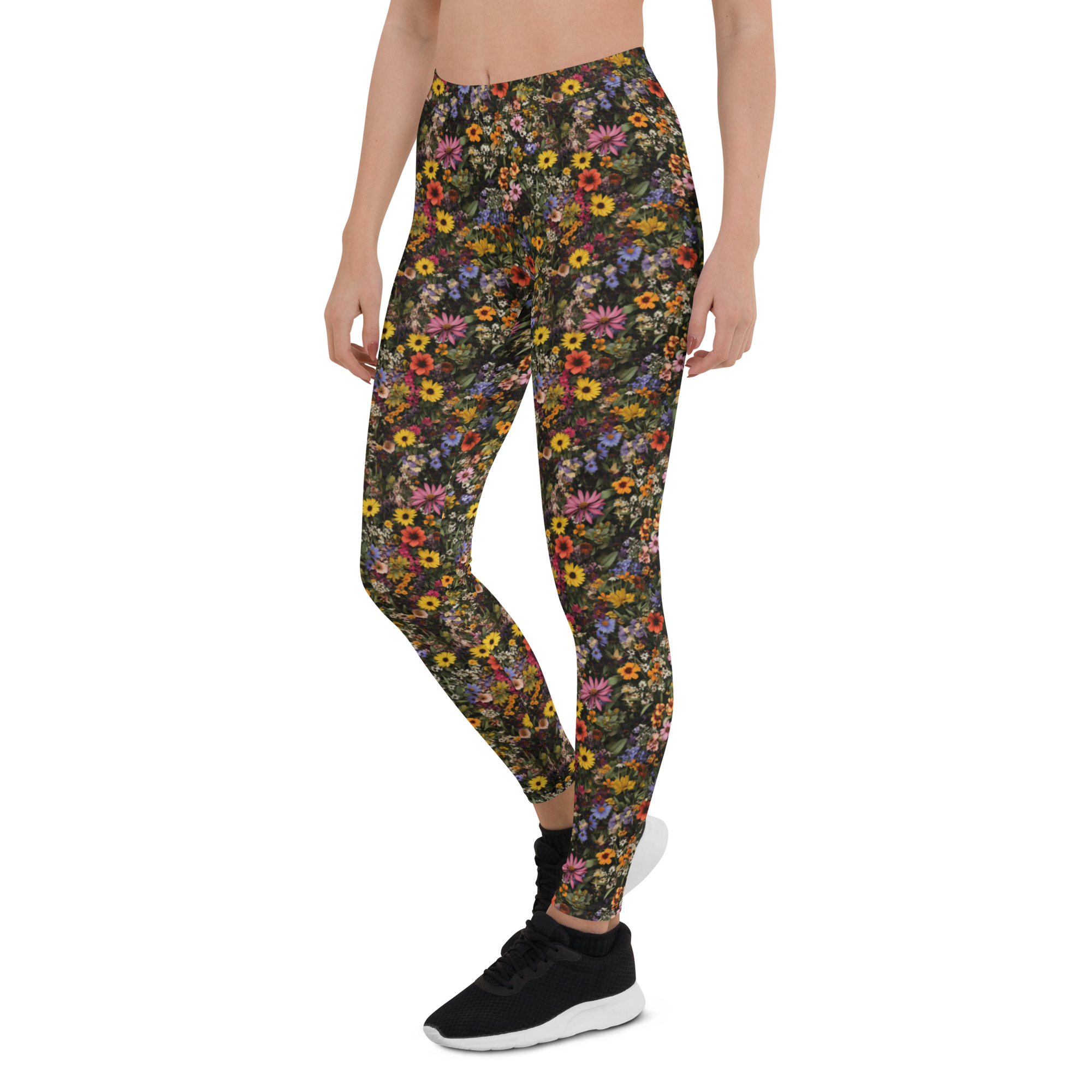 Women's floral wild prairie flower leggings front view