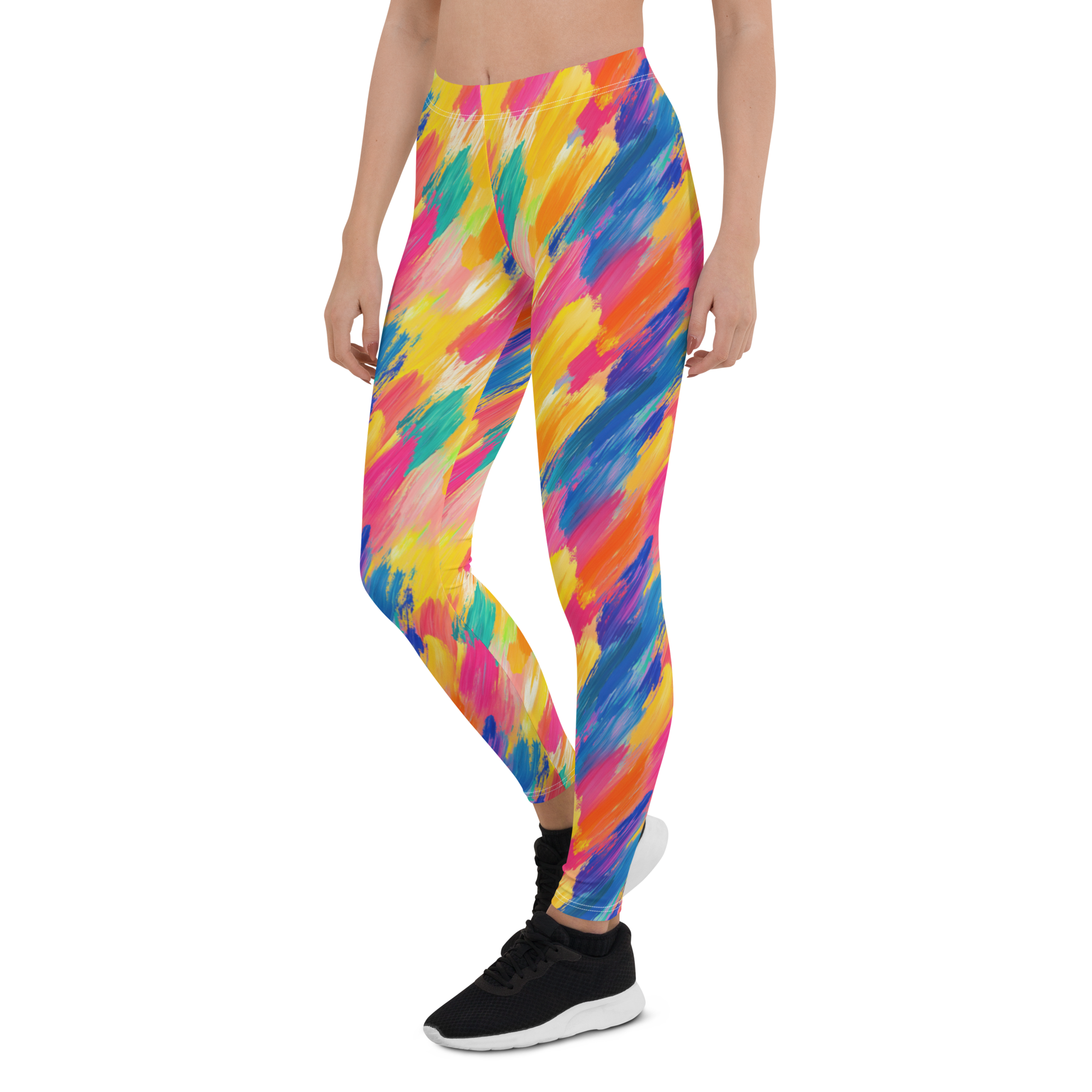Women's rainbow brush printed leggings front view
