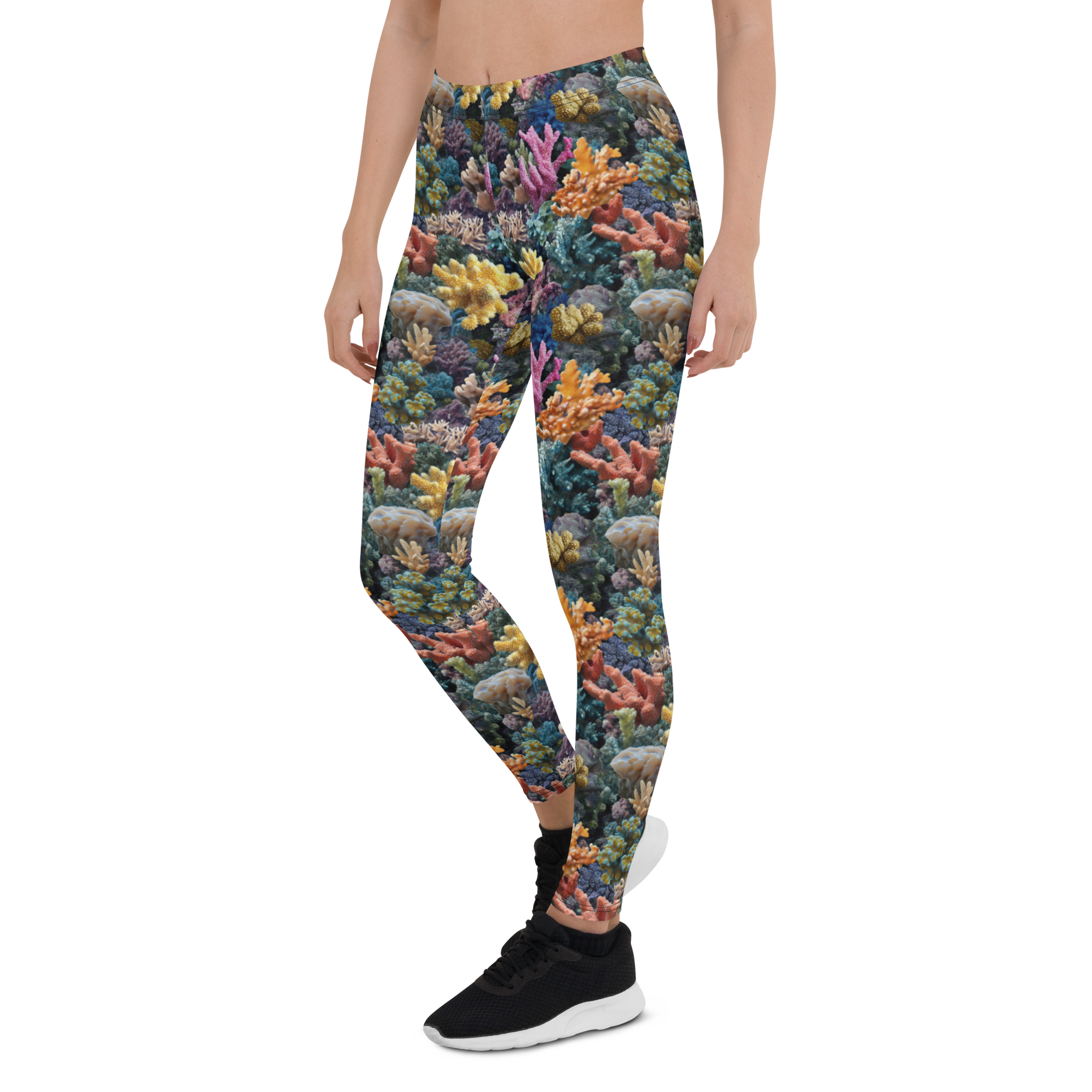 Women's tropical reef printed leggings front view