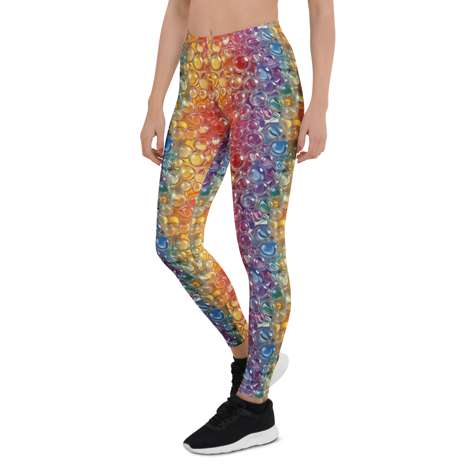 Women's rainbow bubble printed leggings front view