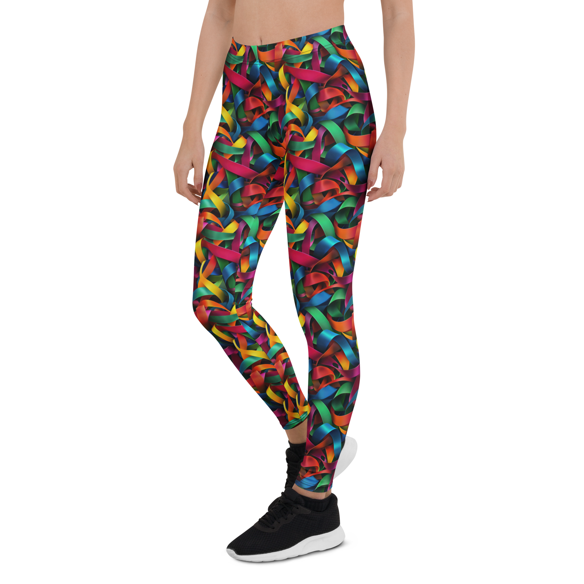Women's rainbow ribbon leggings front view