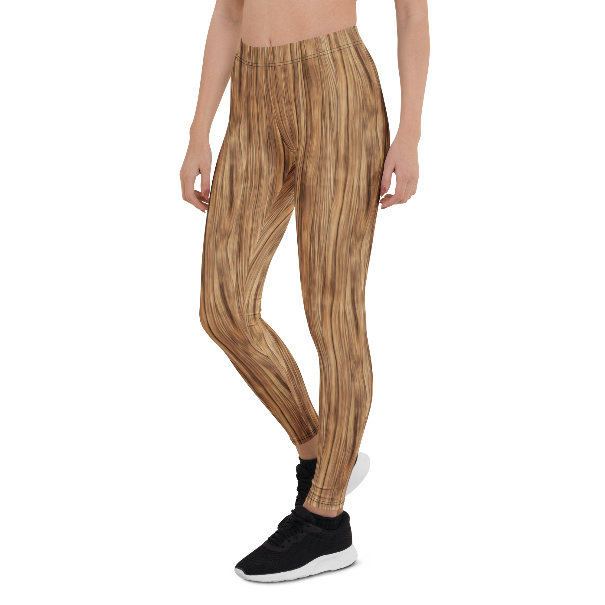 Women's rustic oak printed leggings front view