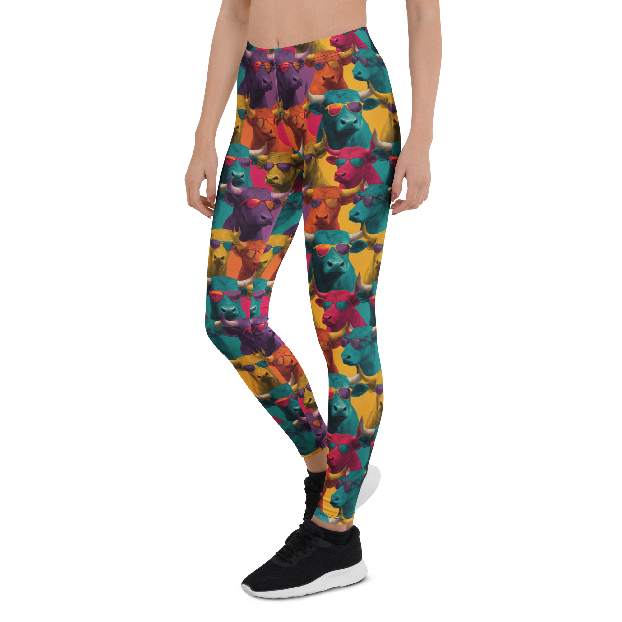 Women's cow pattern leggings front view