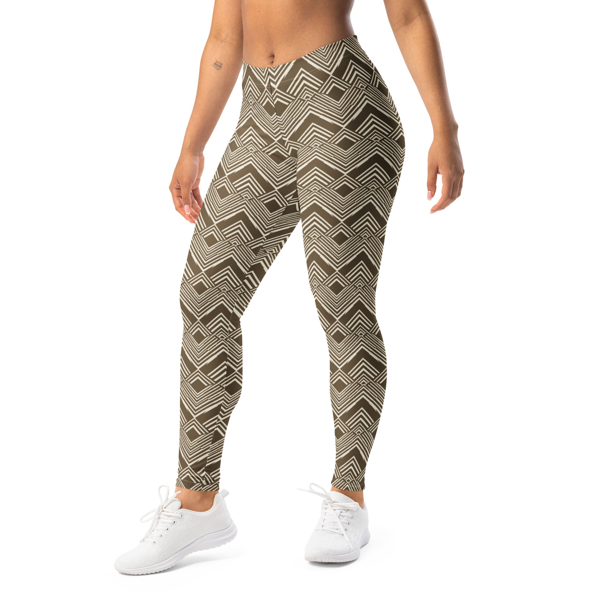 Brown Cream Stripes Leggings | GearBunch