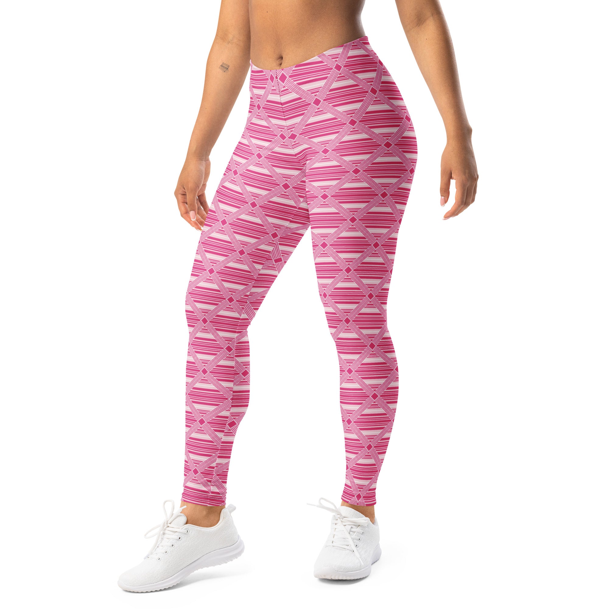 Pink Preppy Stripes Leggings | GearBunch