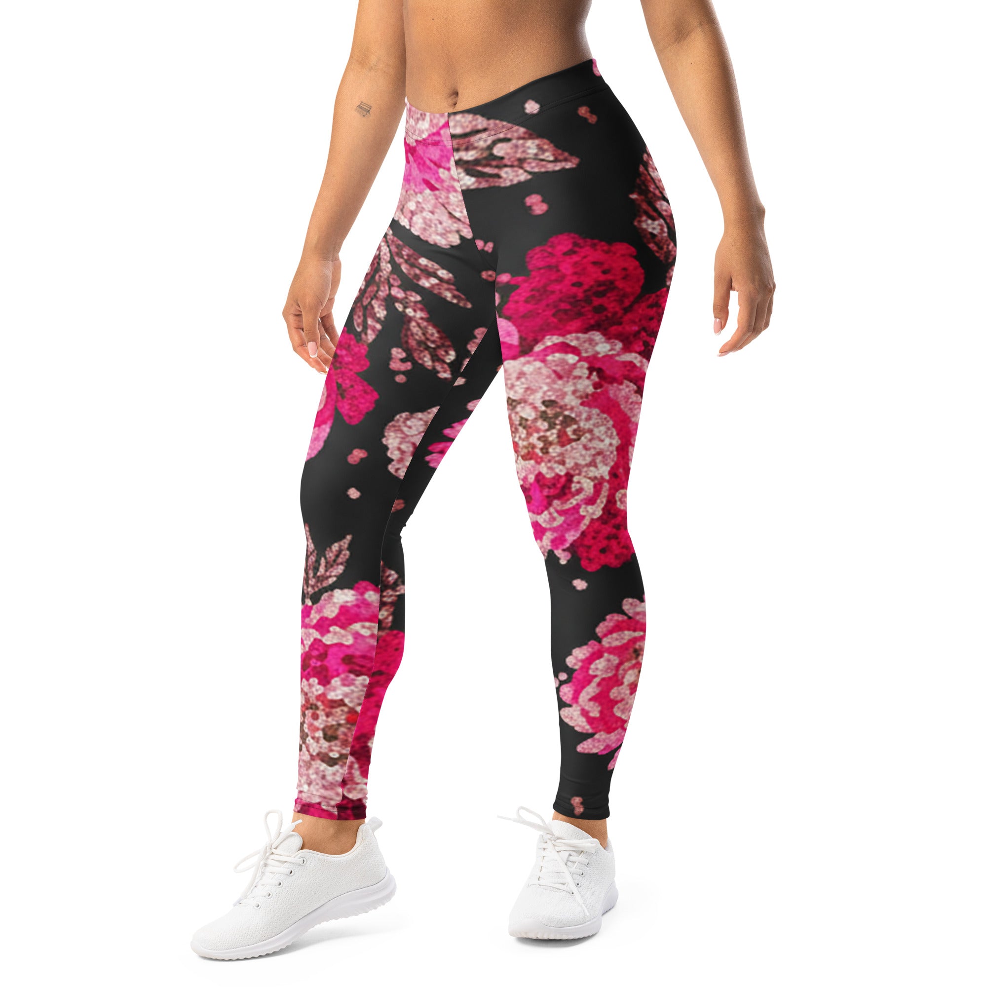 Pink Paillette Peony Leggings | GearBunch