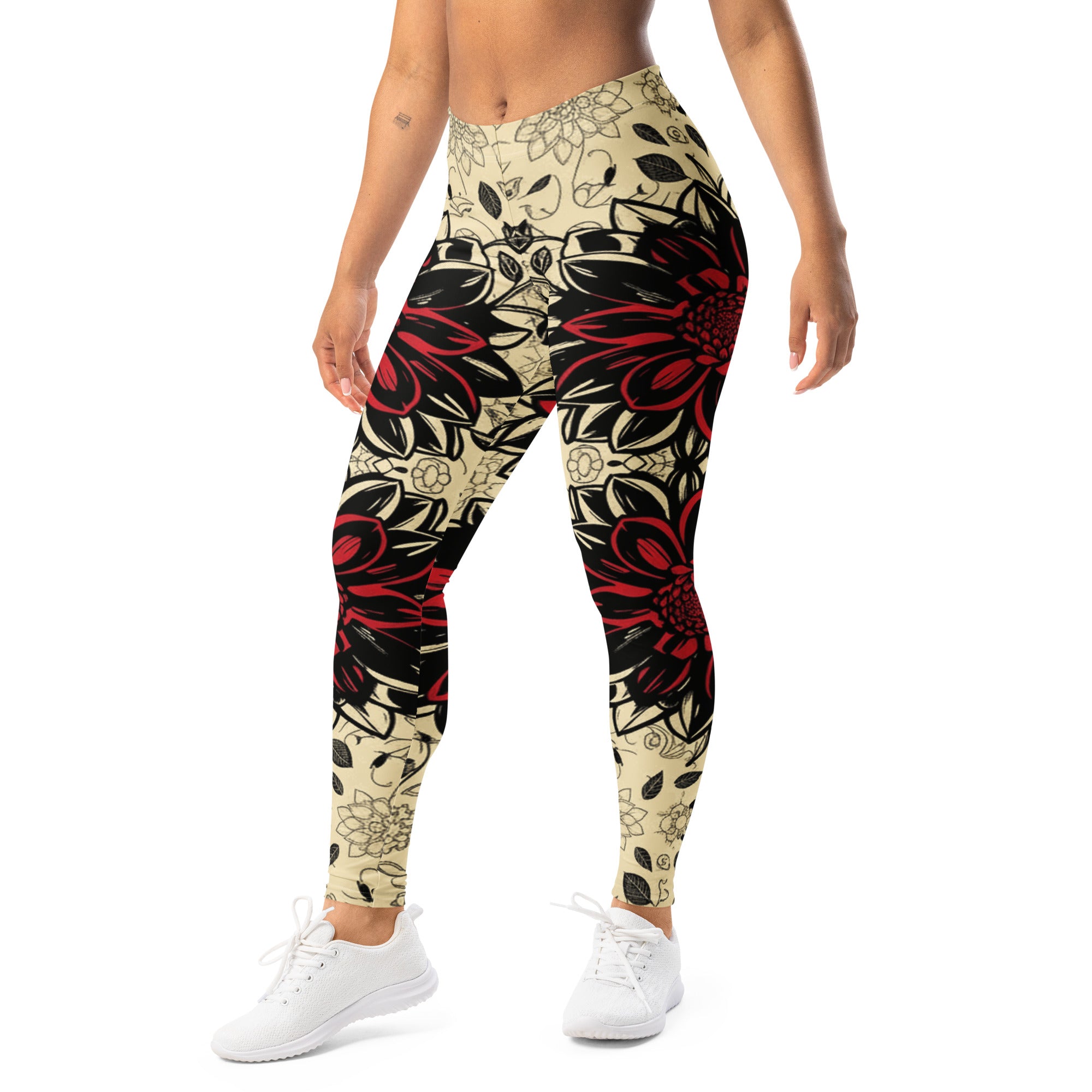 Black Dahlia Bloom Leggings | GearBunch